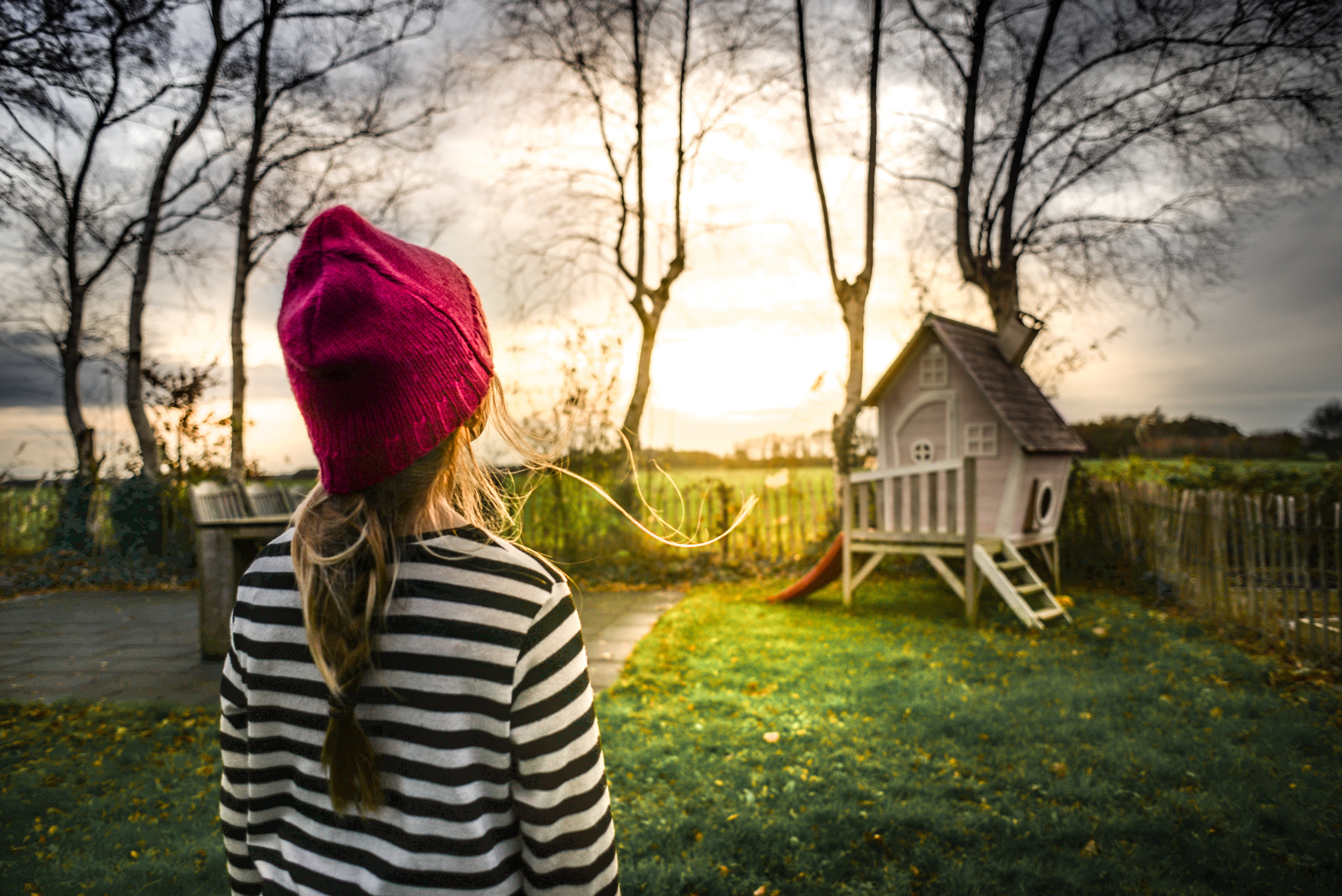 fun, plant, cute, outside, women, sleeved, hairstyle, nature, 5K, hair, adult, tree, black, light, standing, child, play house, sun, young, shirt, long, HD Wallpaper