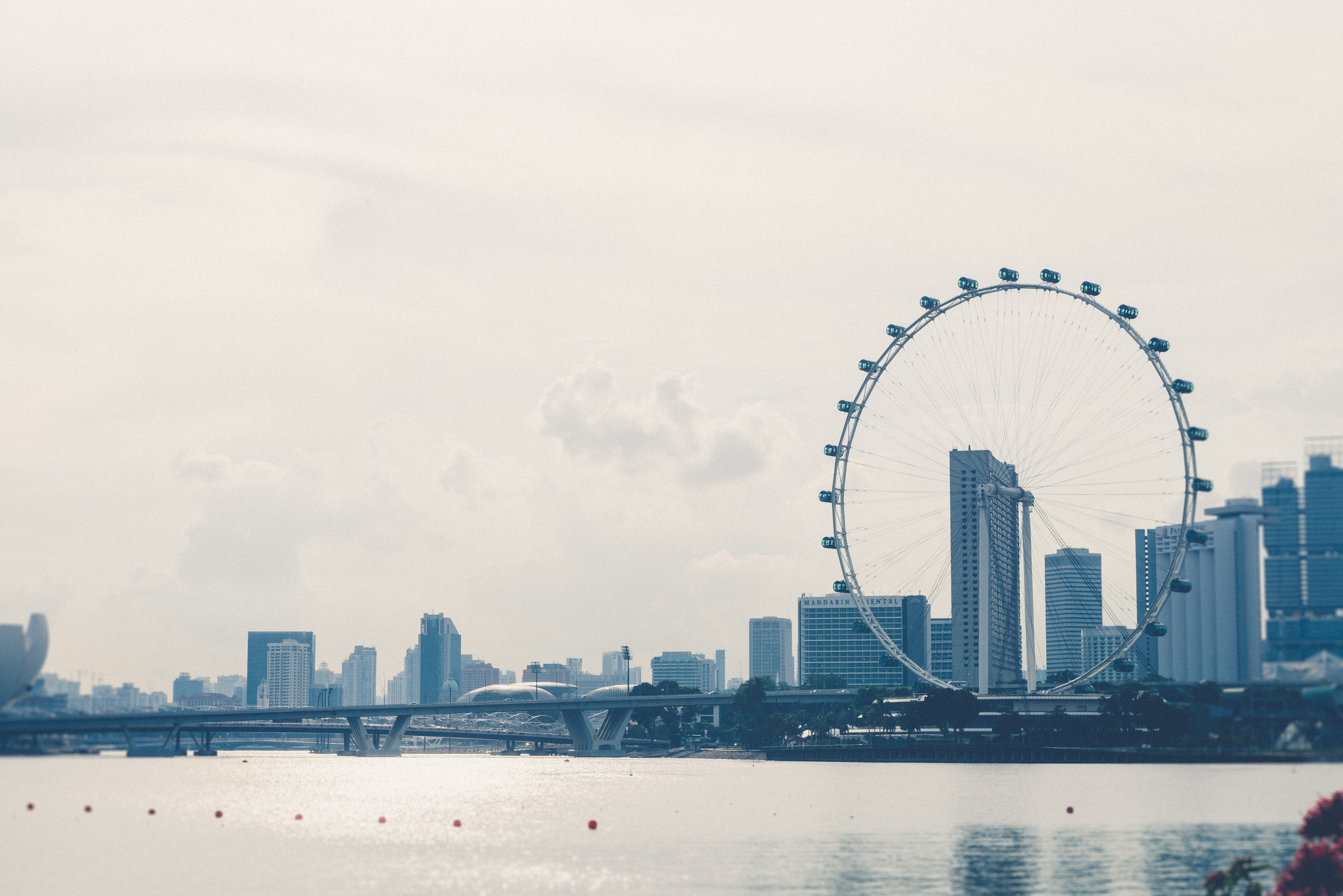 built structure, outdoors, architecture, amusement park, skyscraper, ferris wheel, singapore flyer, building, no people, nature, cloud - sky, financial district, HD Wallpaper