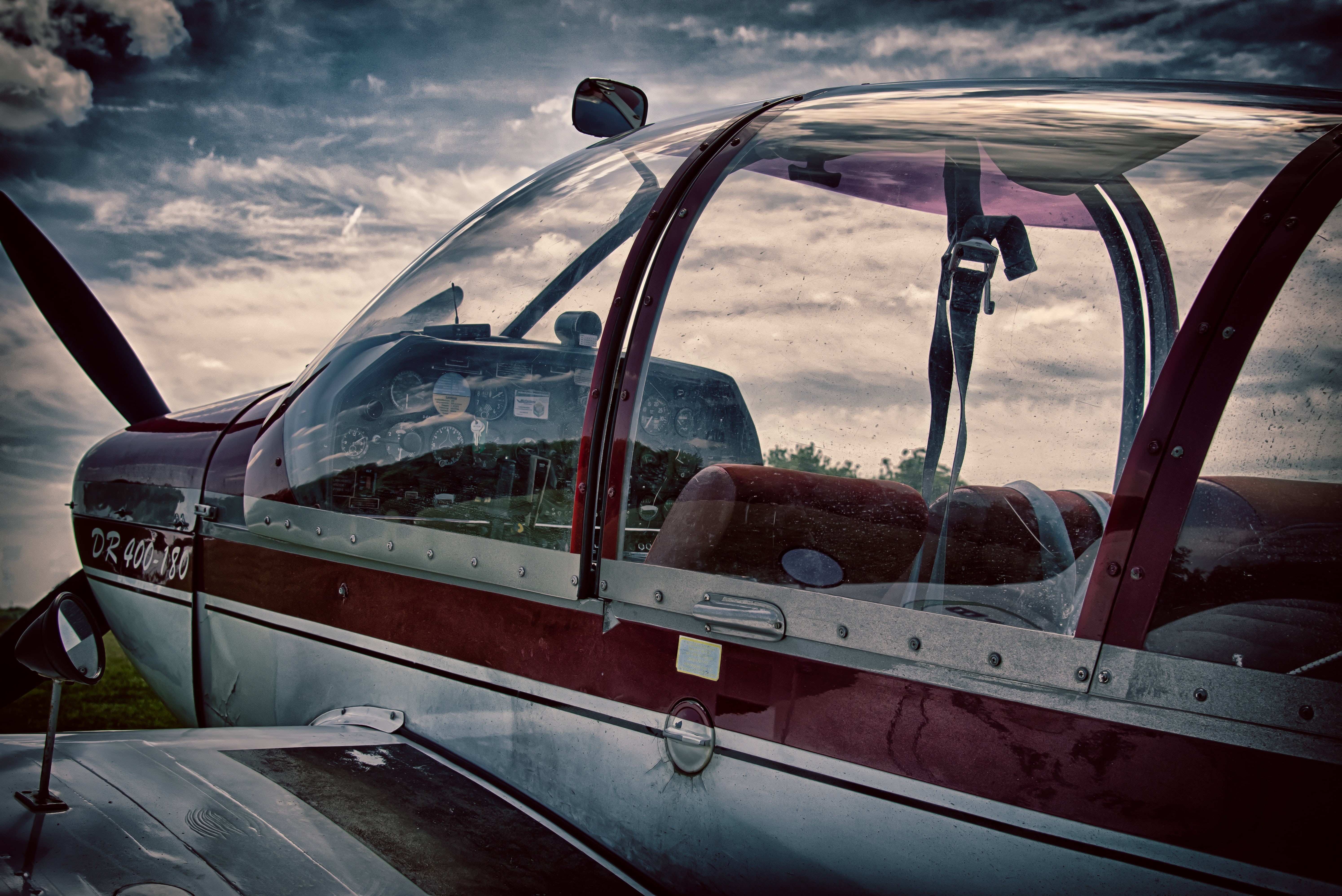 glass - material, motor vehicle, monoplane, sky, land vehicle, low-wing monoplane, instruments, gray, car, transportation, outdoors, mode of transportation, HD Wallpaper