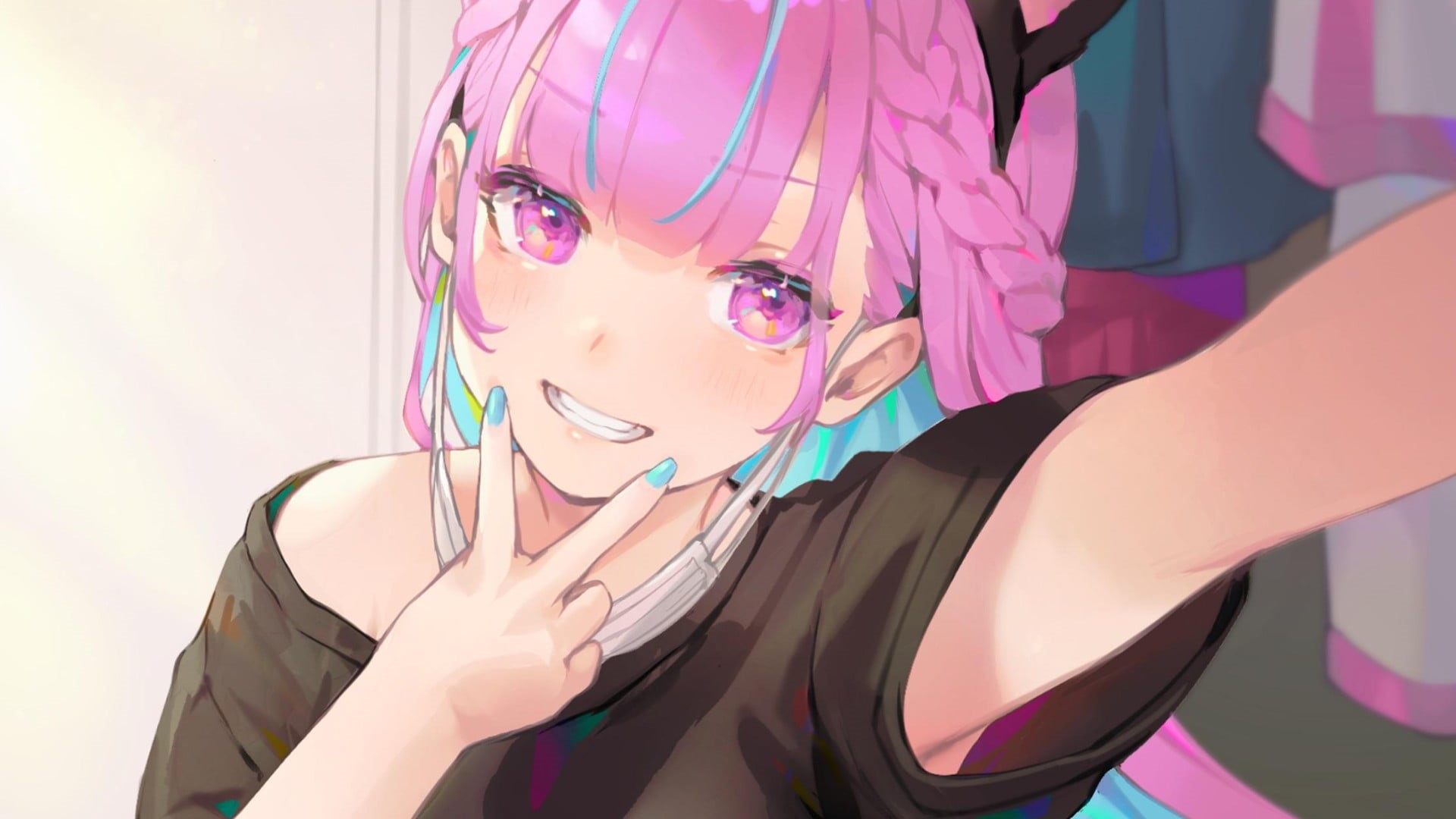Minato Aqua, 1080P, pink hair, anime girls, HD Wallpaper
