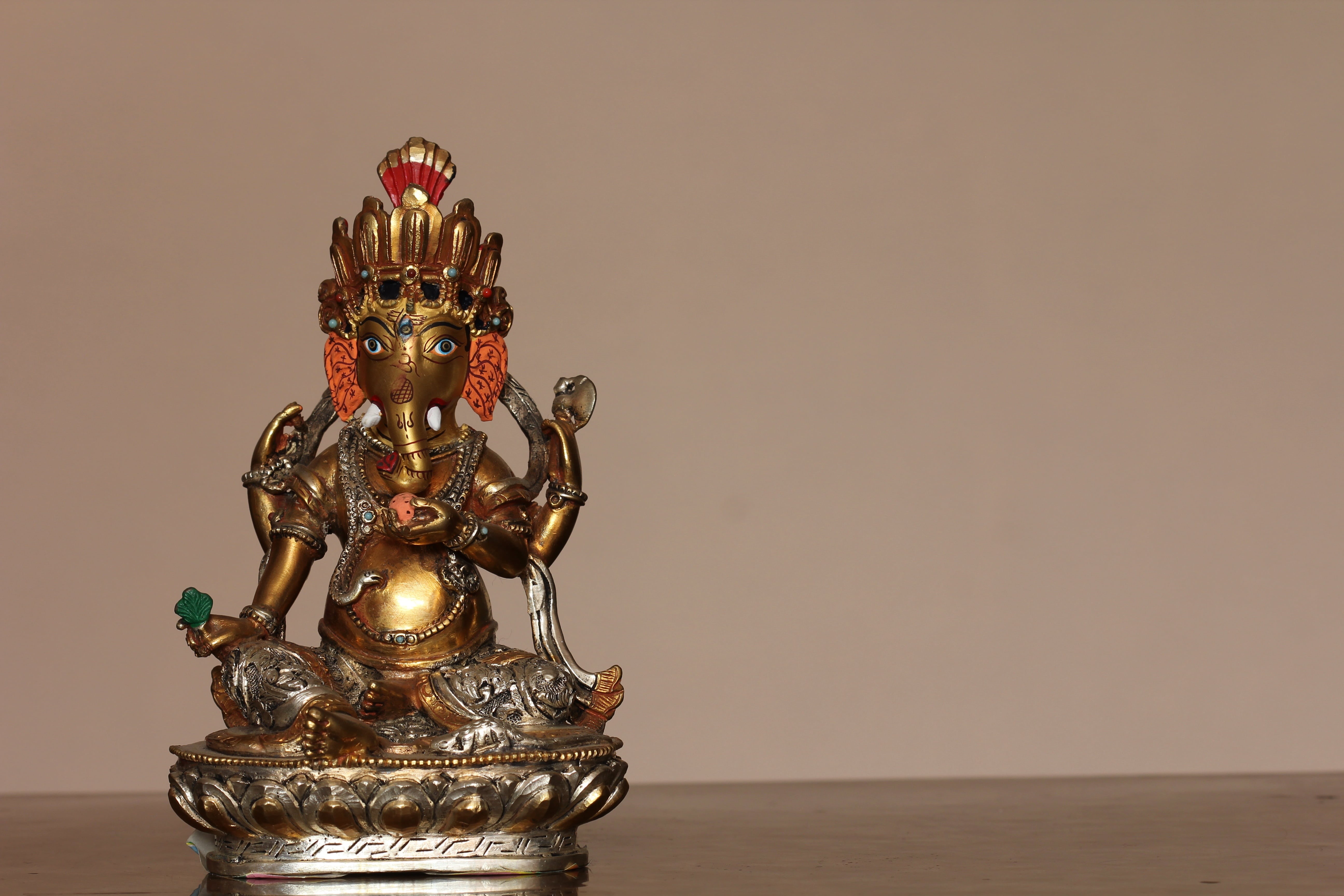 human representation, crafted, figurine, metal, craft, creativity, studio shot, no people, religion, ganesh, table, close-up, deity, devotion, 5K, religious, HD Wallpaper