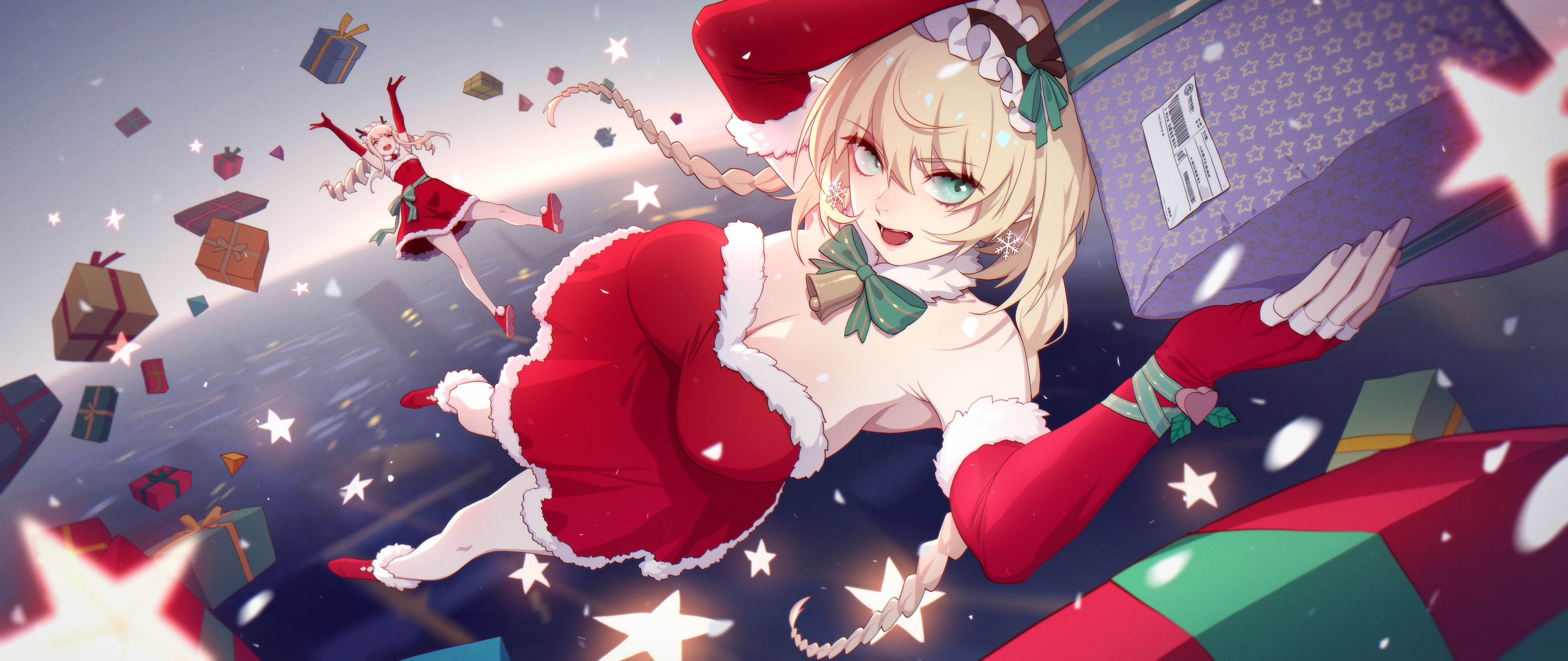 Christmas presents, anime, blonde, original characters, 5K, anime girls, presents, Thankstar404, HD Wallpaper