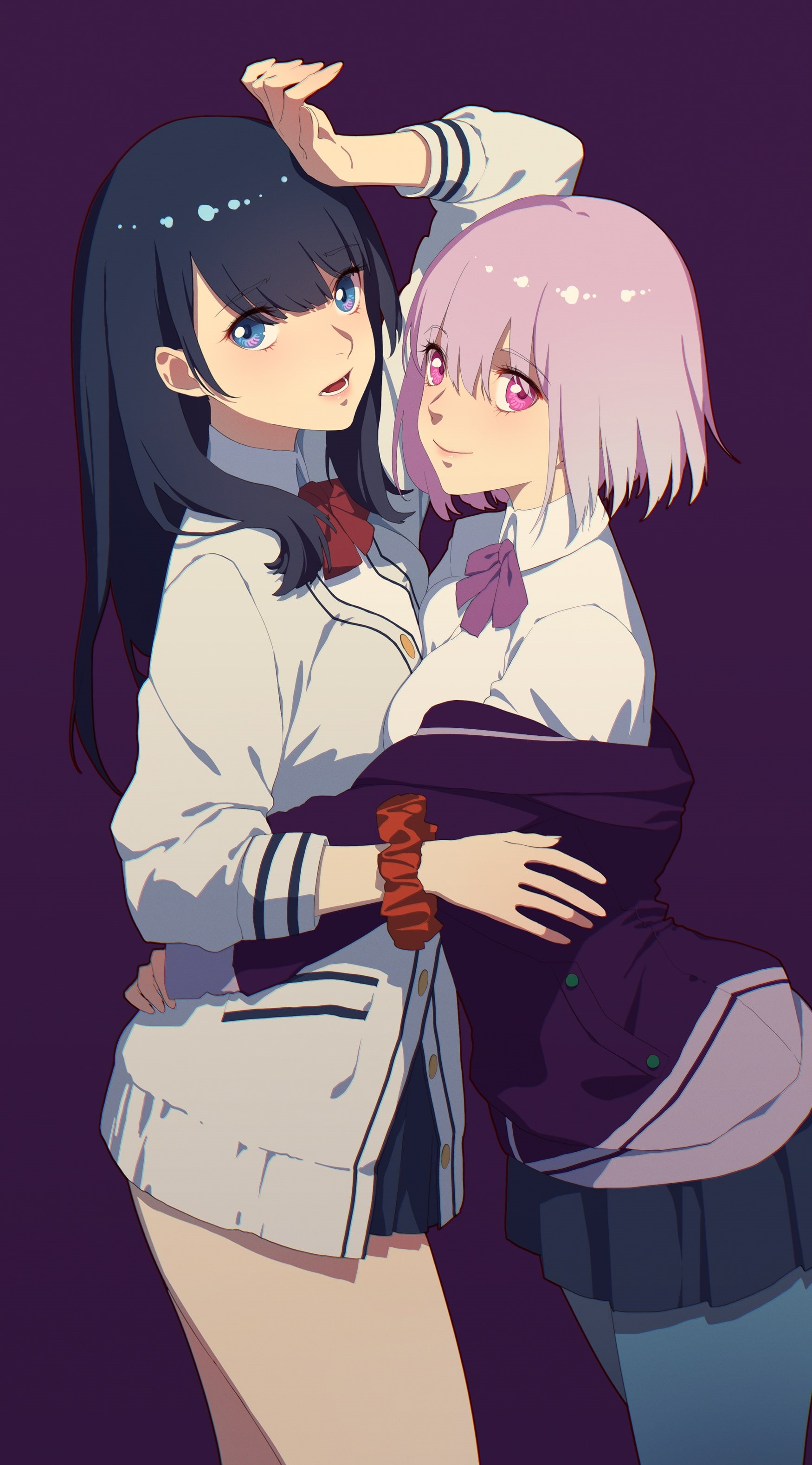 illustration, artwork, anime, SSSS.GRIDMAN, digital art, Thankstar404, 2K, Takarada Rikka, 2D, two women, portrait display, sweater, Shinjou Akane, fan art, Phone HD Wallpaper