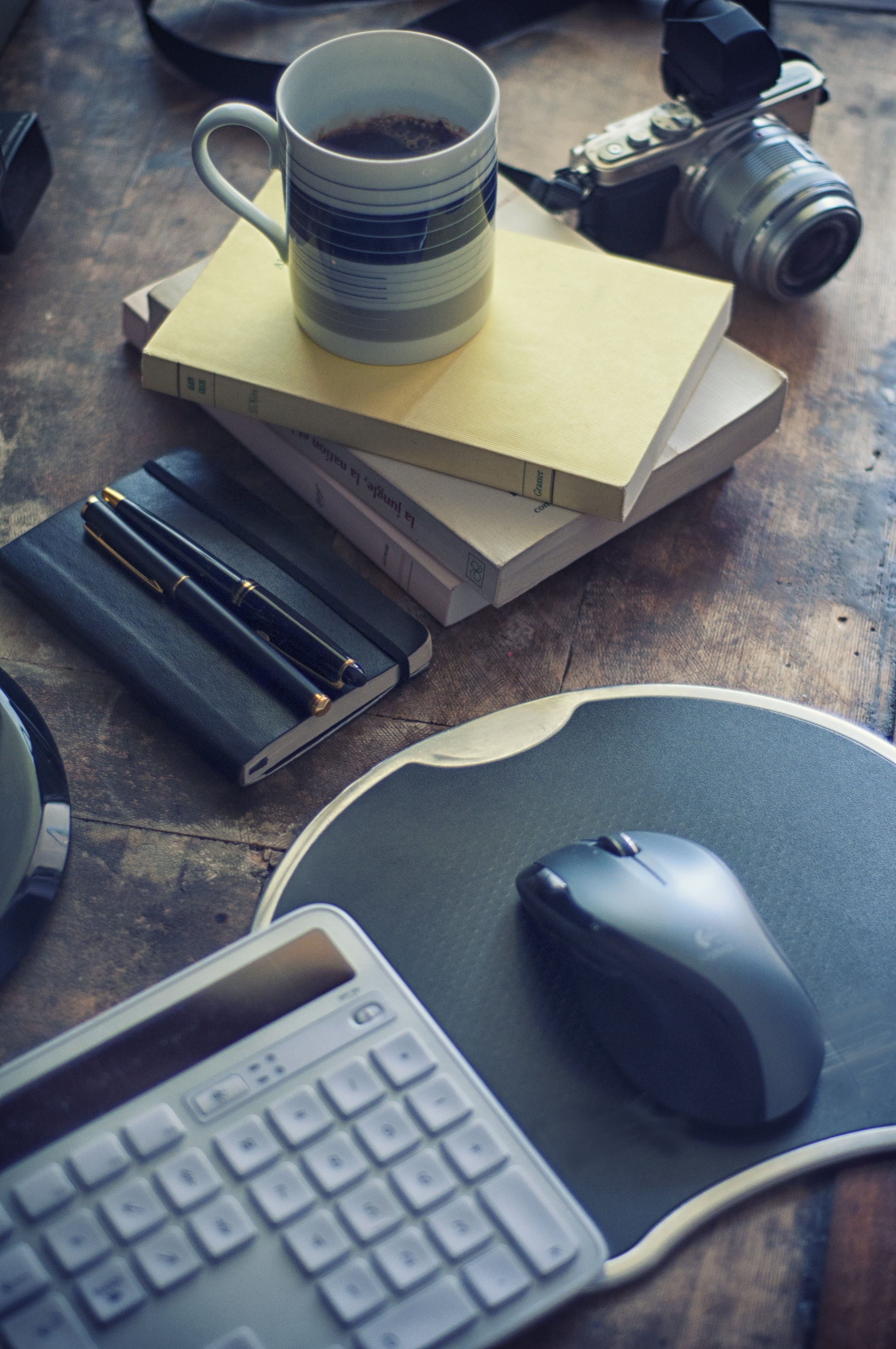 book, computer, to write, wooden, board, business, indoors, brown, coffee, cup, books, no people, mouse, organization, home office, 4K, food and drink, Phone HD Wallpaper