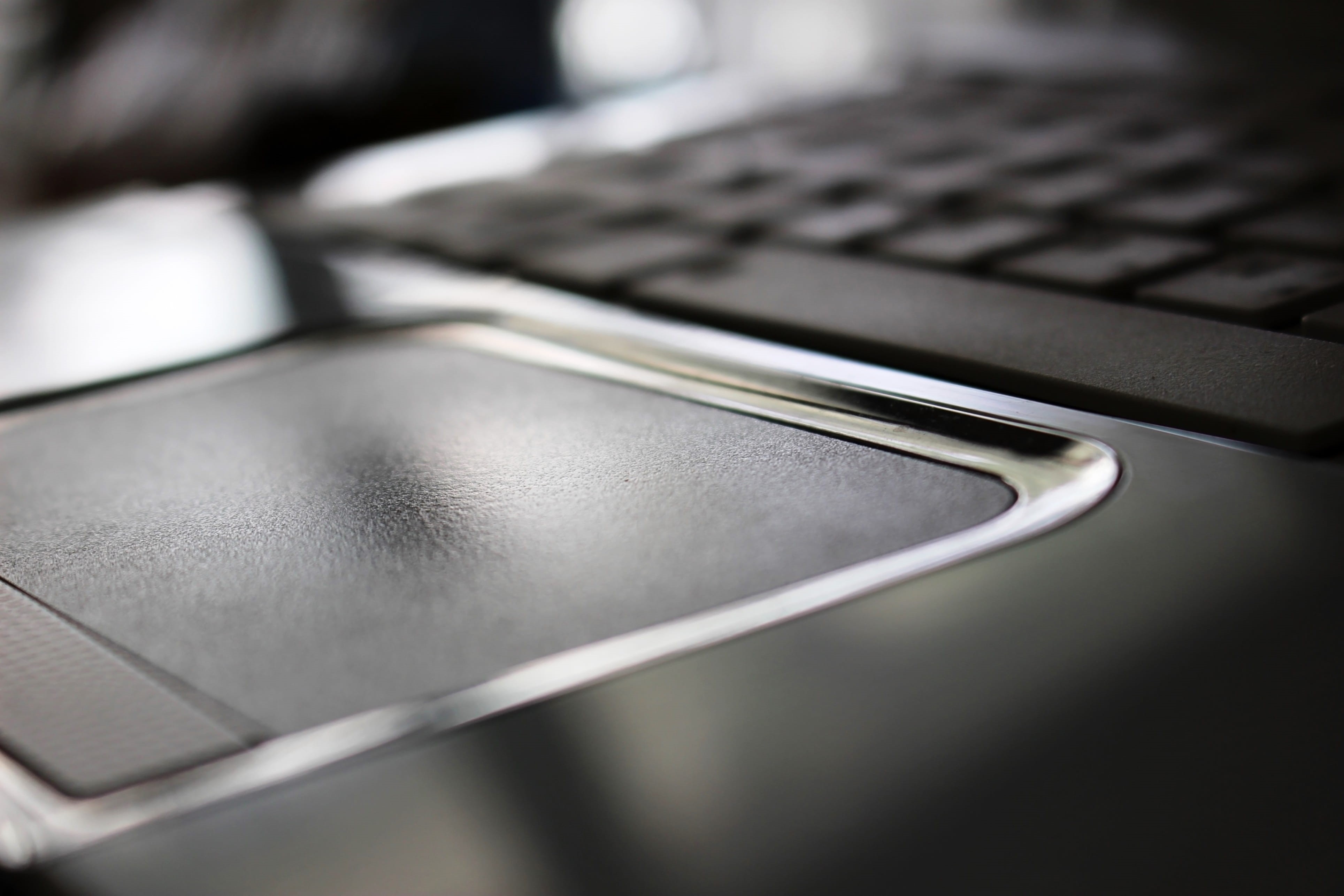portability, business, computer keyboard, silver colored, black background, close-up, pad, table, background, laptop, studio shot, chrome, computer equipment, HD Wallpaper