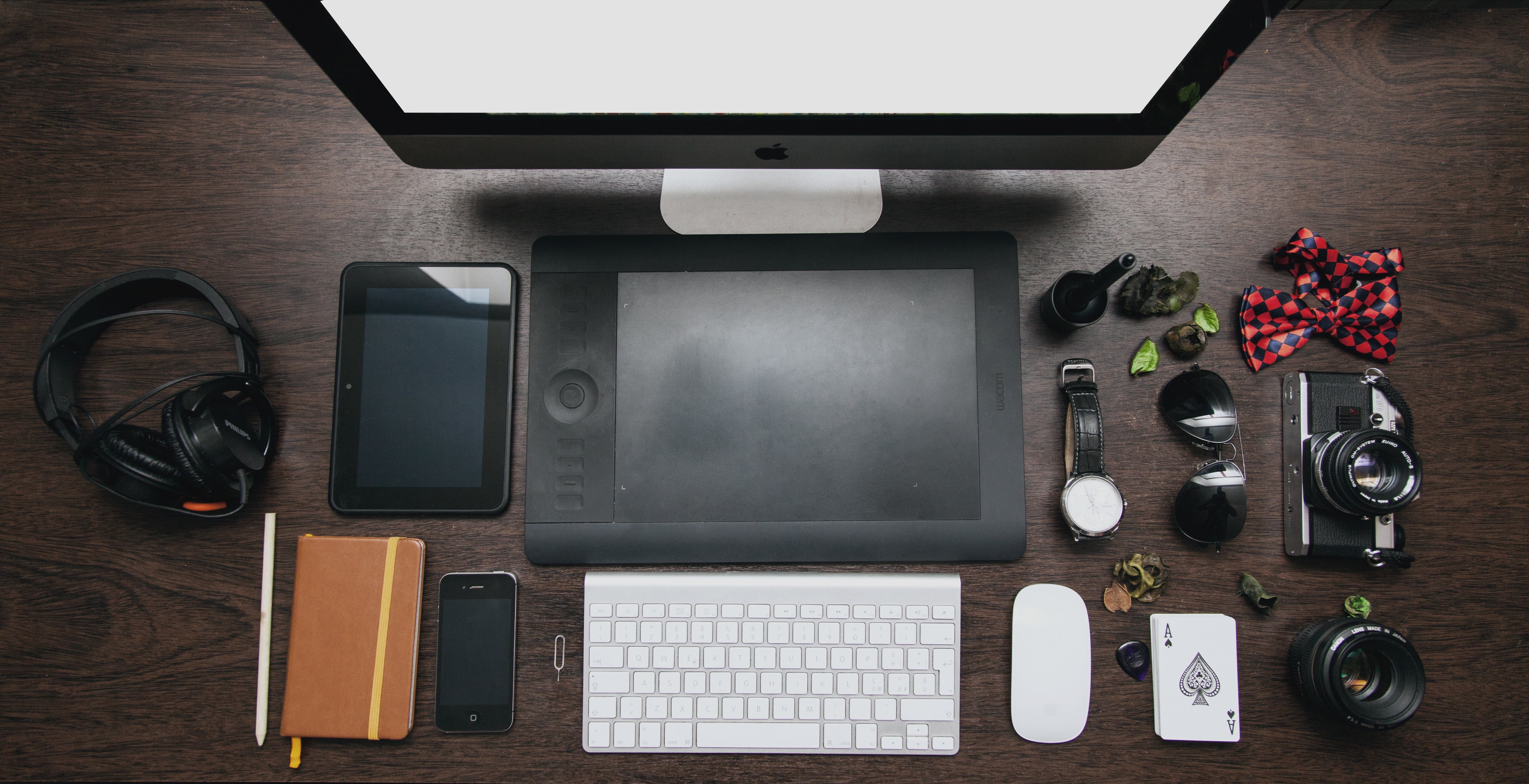 technology, computer keyboard, iphone, apple, equipment, indoors, wireless technology, mouse, office, computer, 5K, home office, sunglasses, headphones, HD Wallpaper