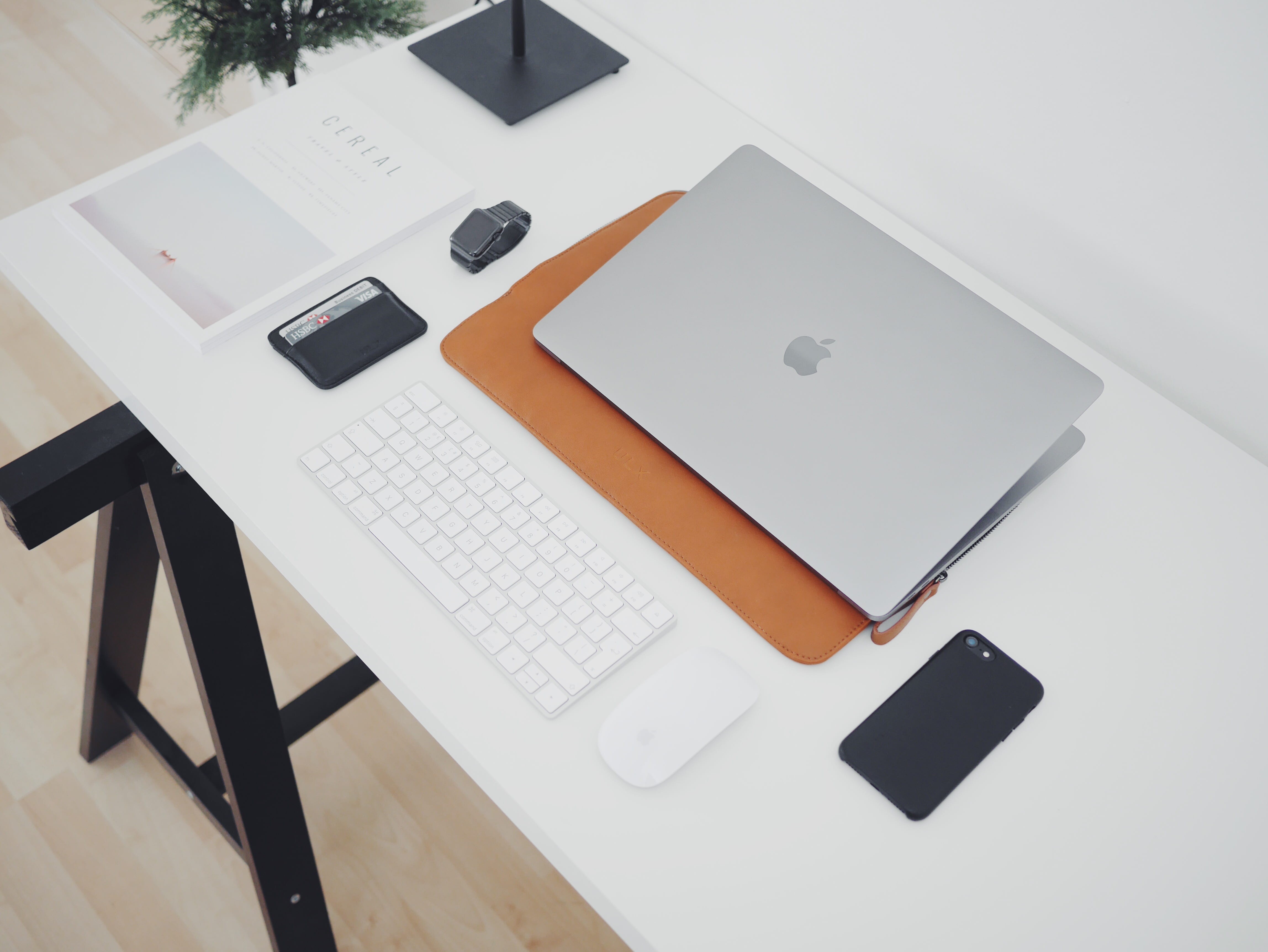 business, high angle view, table, connection, lay, flat, macbook, iphone, phone, work, no people, smartphone, silver, 4K, laptop, entrepreneur, black, HD Wallpaper
