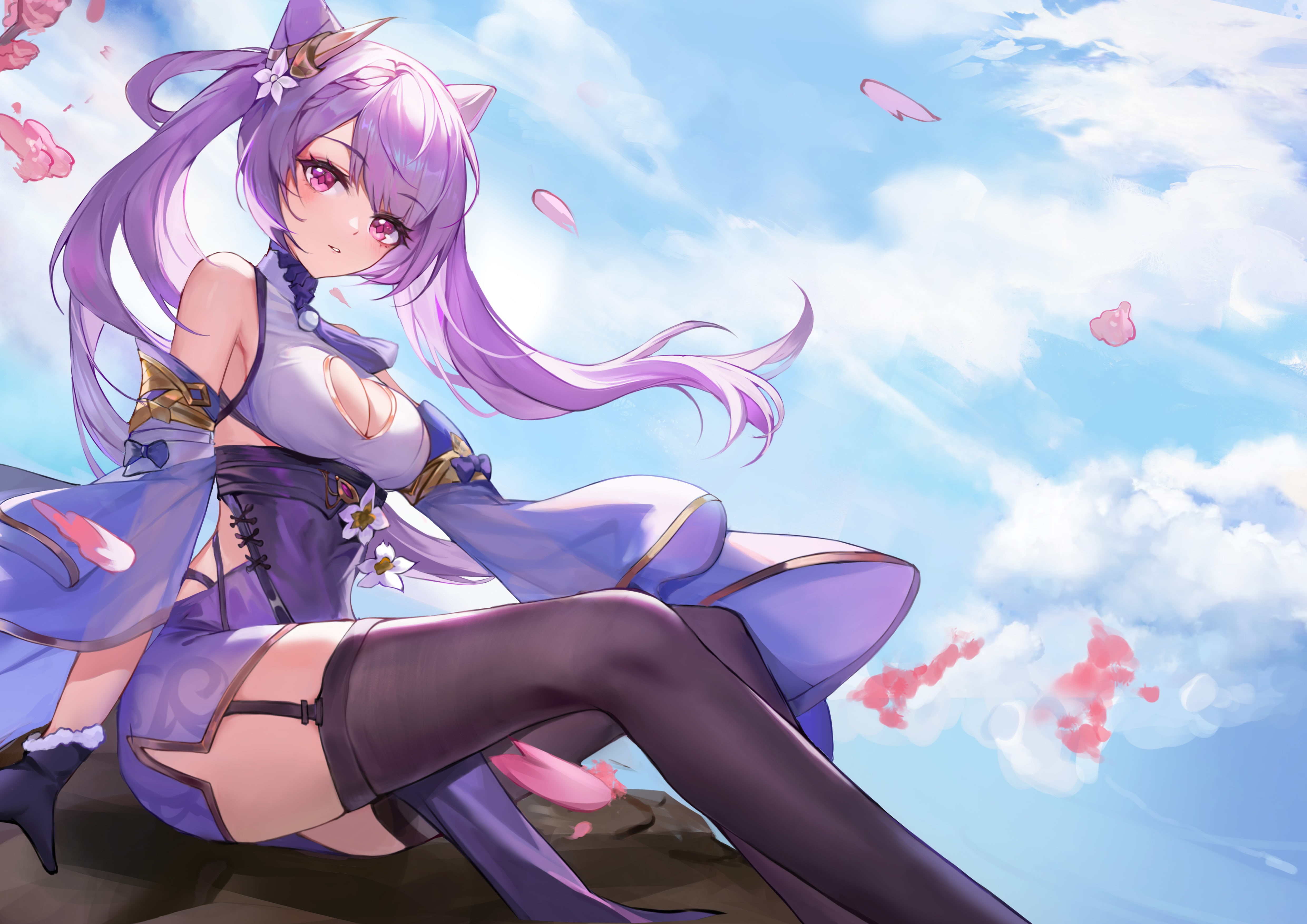 thighs, stockings, anime girls, 4K, keqing (genshin impact), Genshin Impact, HD Wallpaper