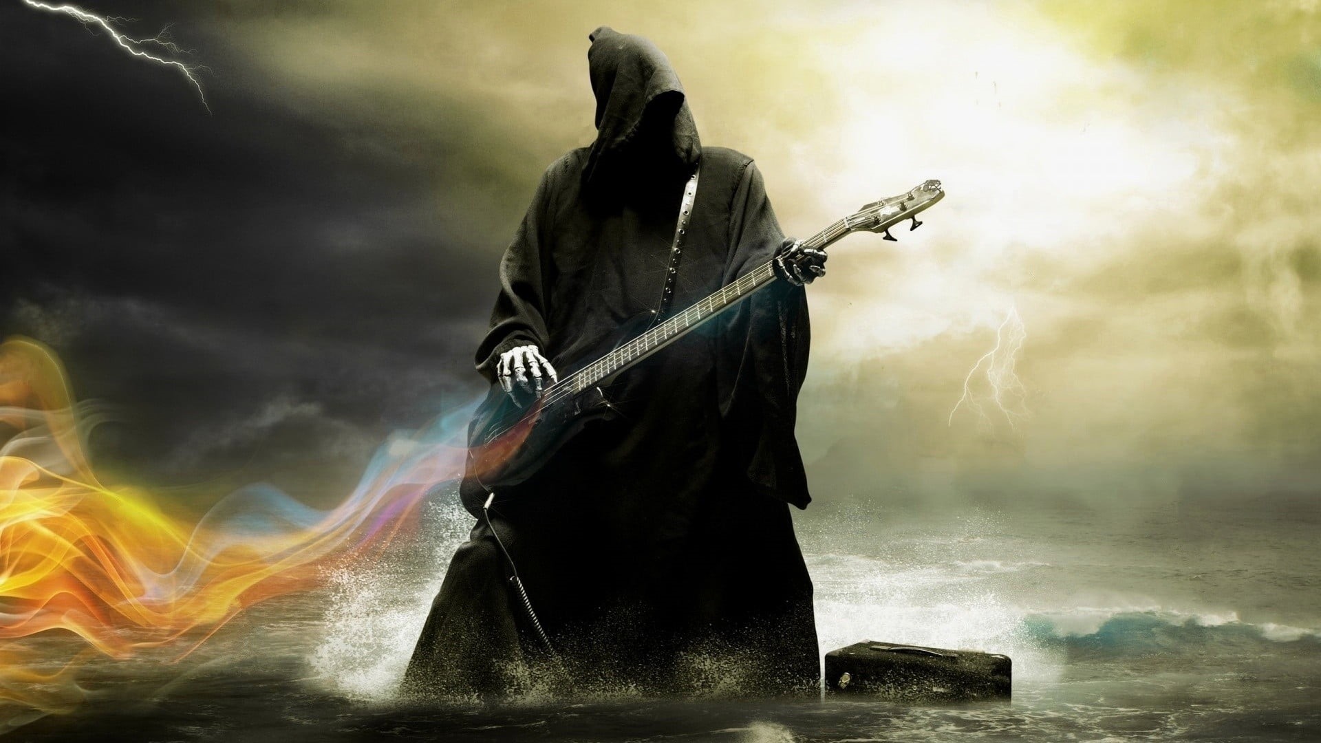 day, arts culture and entertainment, water, black, occupation, motion, Gothic, fog, outdoors, holding, smoke - physical structure, Grim Reaper, clothing, HD Wallpaper