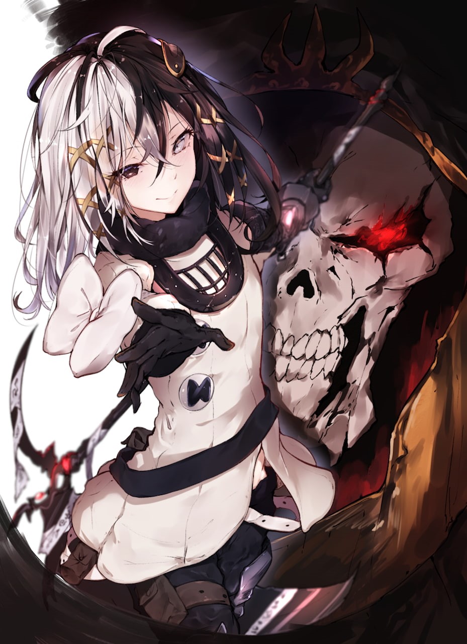 white dress, horns, Overlord (anime), robes, heterochromia, gloves, long hair, dress, 720P, headdress, Ainz Ooal Gown, Zesshi Zetsumei (Overlord), bicolored hair, Phone HD Wallpaper