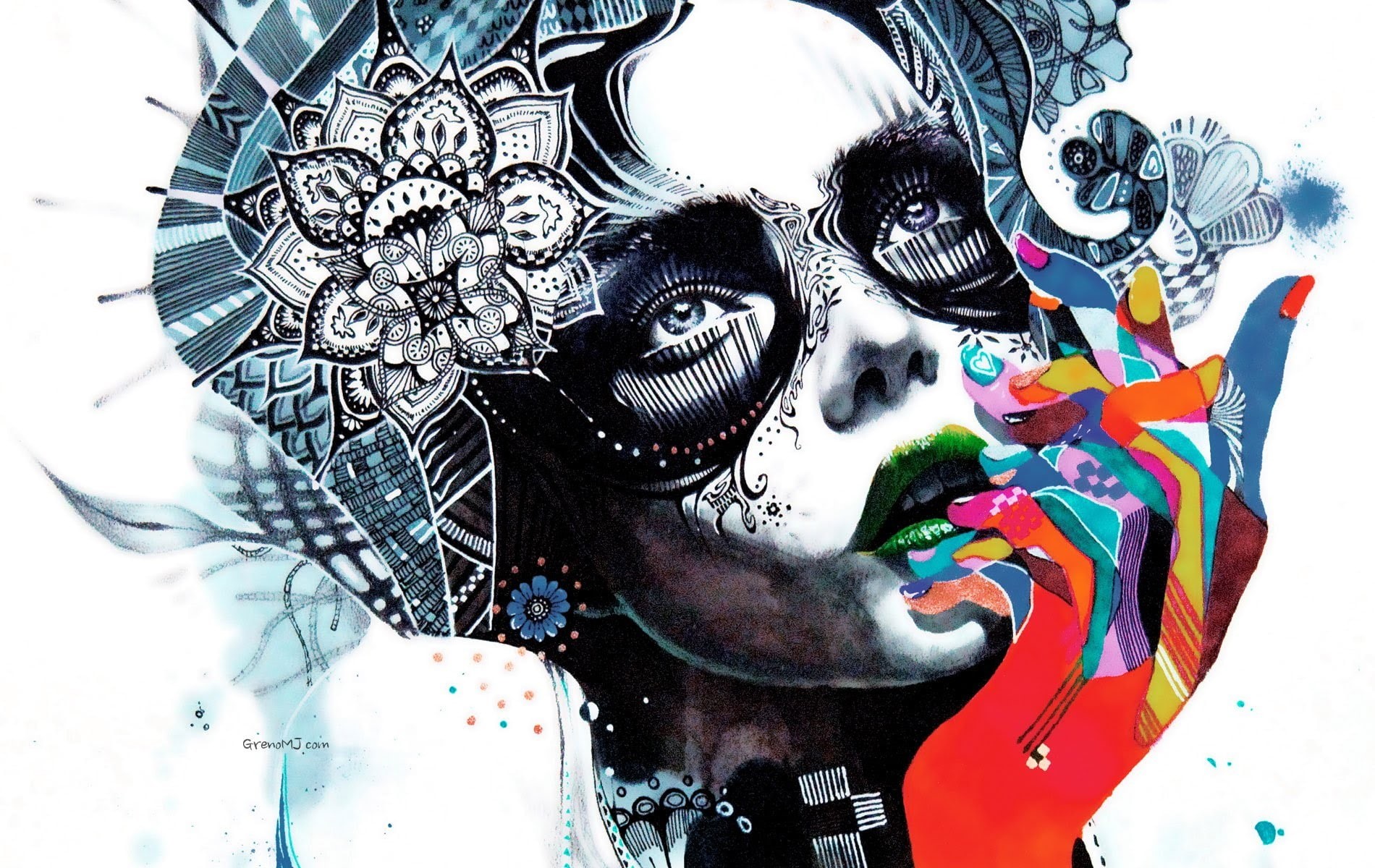 human representation, colorful, 720P, face, Minjae Lee, paint, sculpture, close-up, creativity, celebration, people, costume, make-up, real people, representation, HD Wallpaper