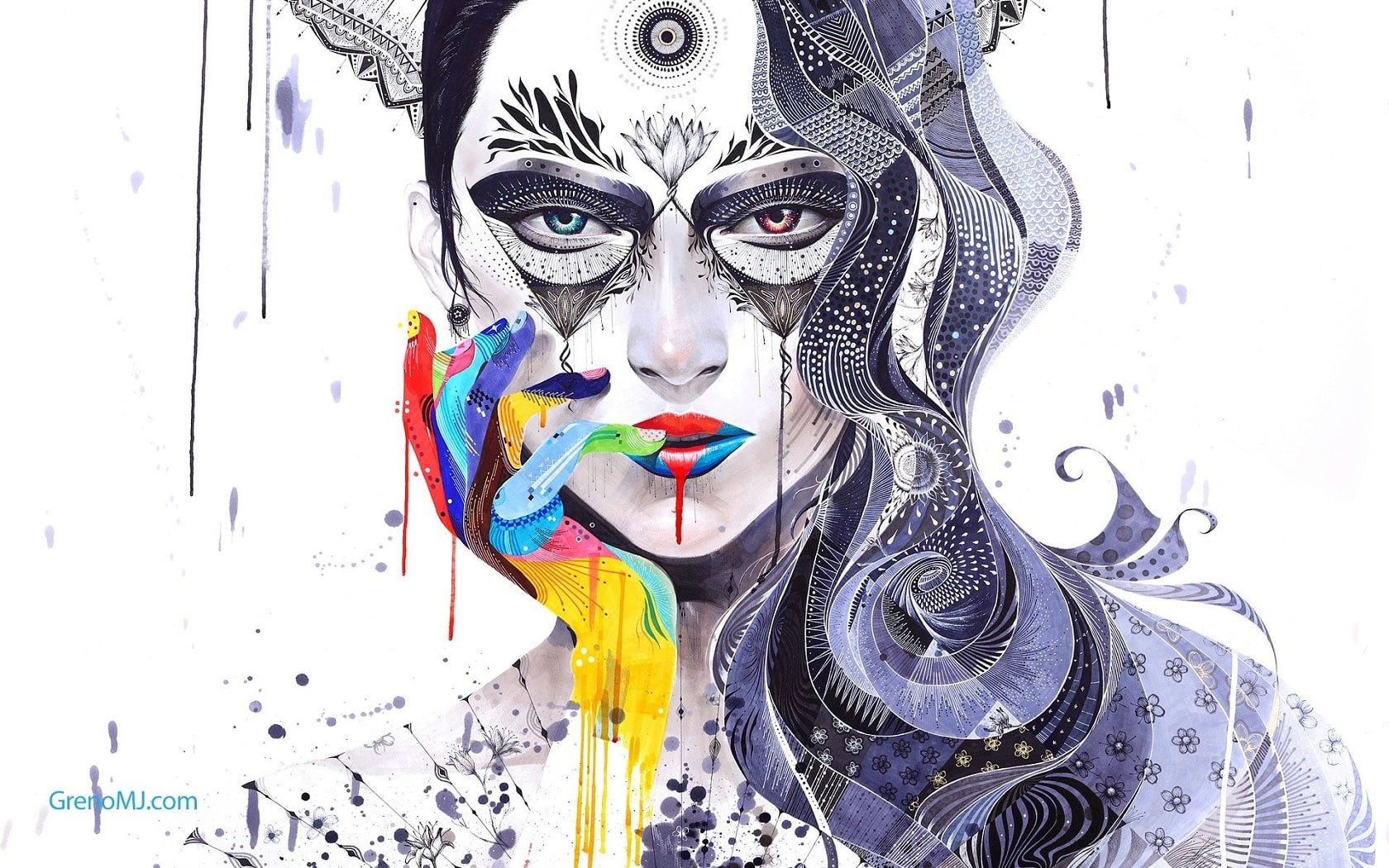 Surreal, artwork, 720P, Minjae Lee, mosaic, women, painting, HD Wallpaper