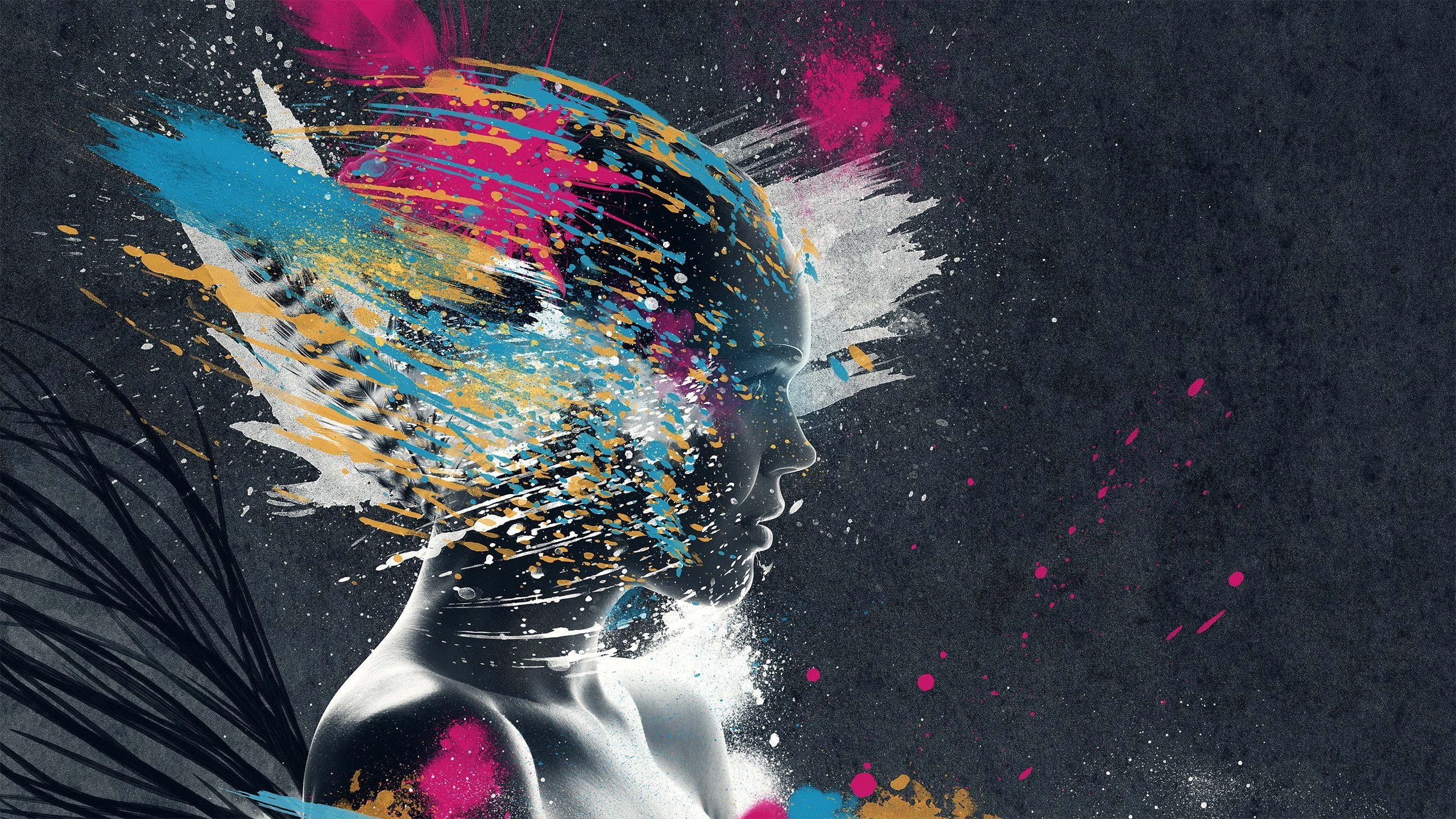 glitch art, artwork, people, digital art, face, 2K, paint splatter, colorful, HD Wallpaper