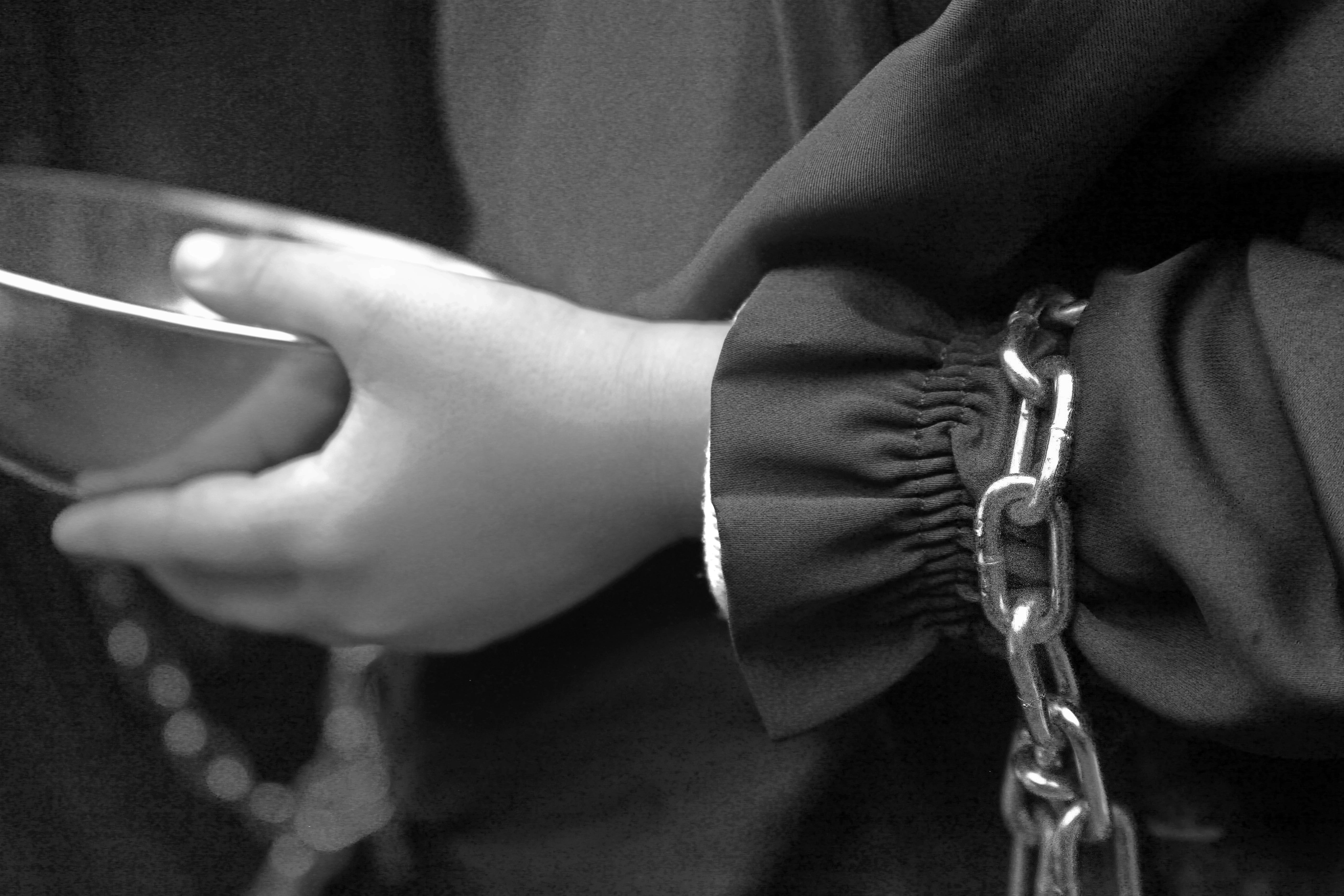 standing, the prisoner, shackles, women, grey, people, art, men, innocent child, convicted child, black and white, womens, aesthetics, fashion, photo, the golden ratio, HD Wallpaper