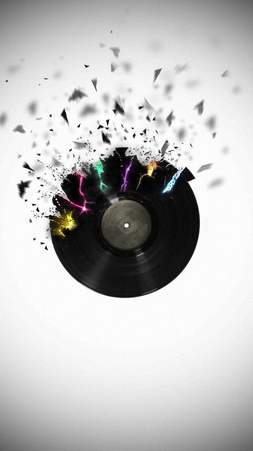 digital, black, shattered, copy space, record, exploding, close-up, white background, destruction, noise, technology, nature, single object, motion, indoors, Phone HD Wallpaper
