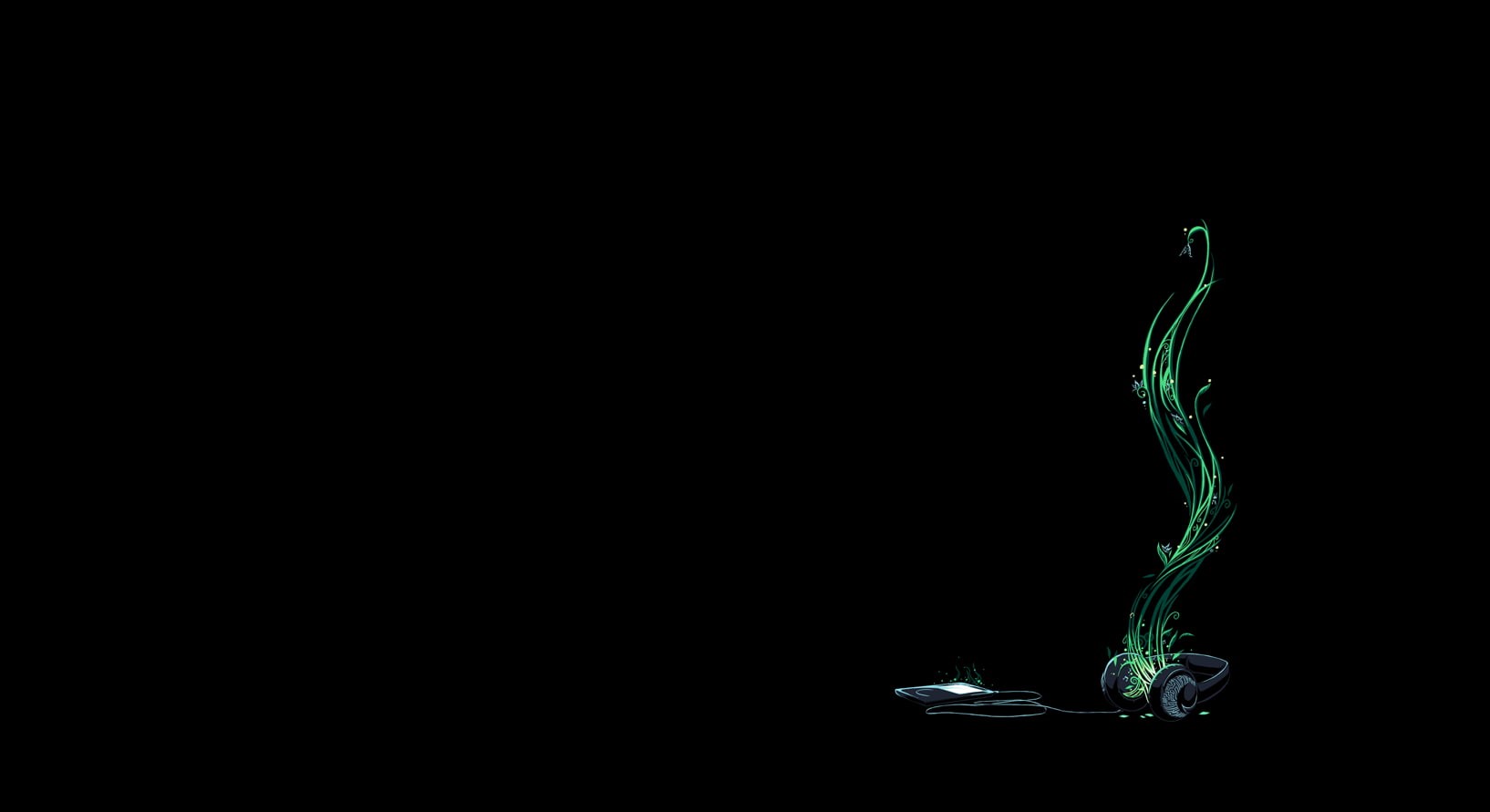 black background, headphones, water, nature, minimalism, close-up, food, 720P, single object, plant, plant part, green color, cut out, copy space, fragility, HD Wallpaper