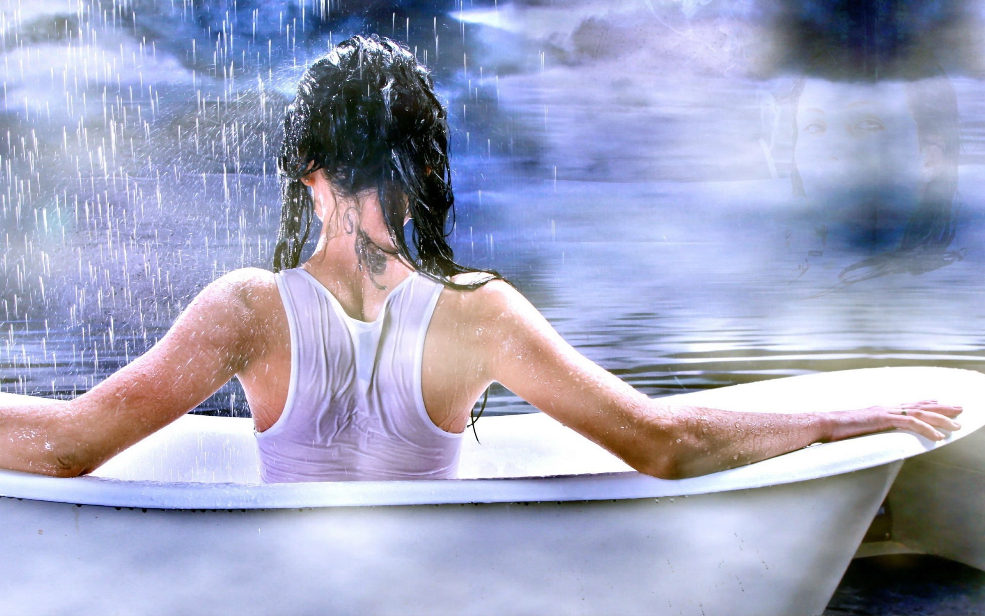 women, bathtub, wet, 1080P, HD Wallpaper