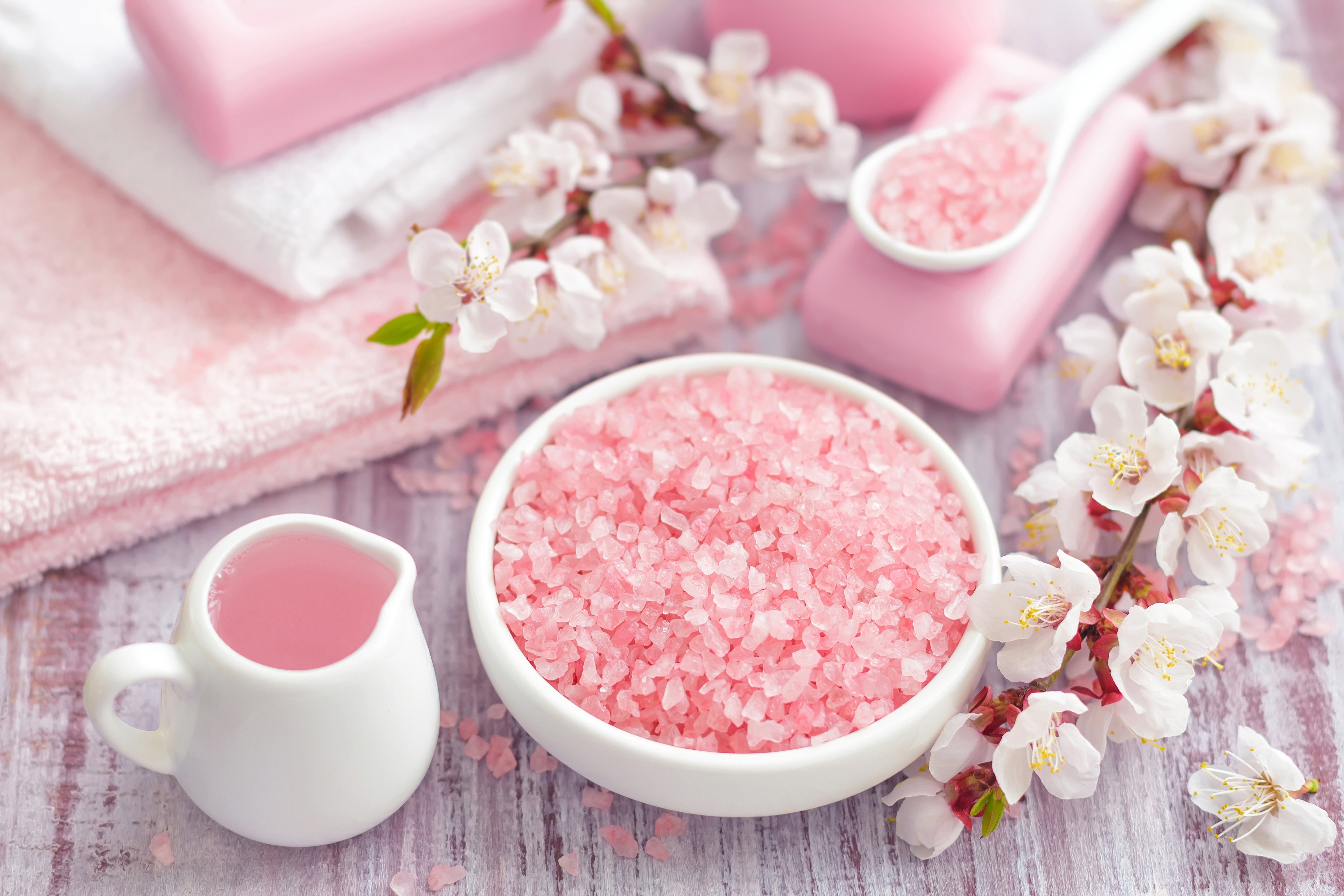 spa Treatment, kitchen utensil, sugar, towel, indoors, healthy Lifestyle, wood - Material, backgrounds, beauty in nature, still life, 5K, beauty Product, HD Wallpaper
