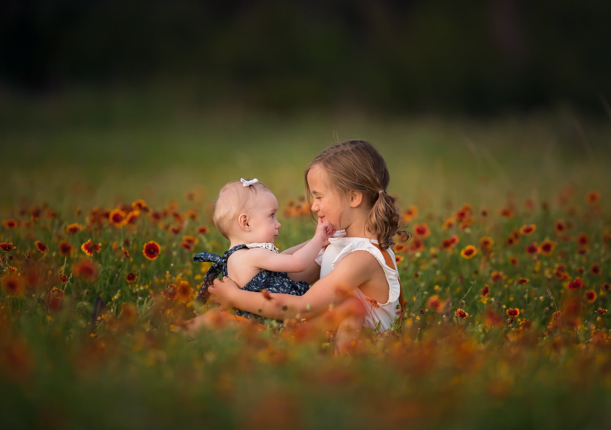 children, 1080P, flowers, Lisa Holloway, grass, nature, girls, HD Wallpaper