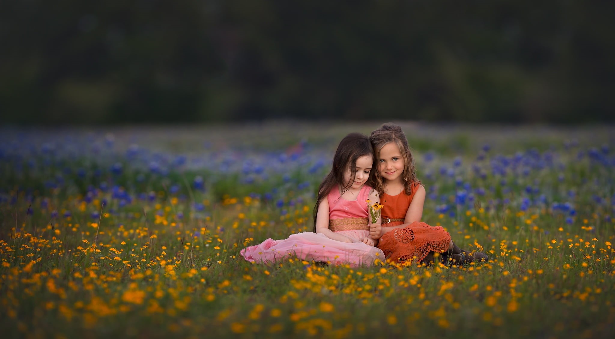 grass, meadow, flowers, 1080P, children, Lisa Holloway, nature, girls, HD Wallpaper