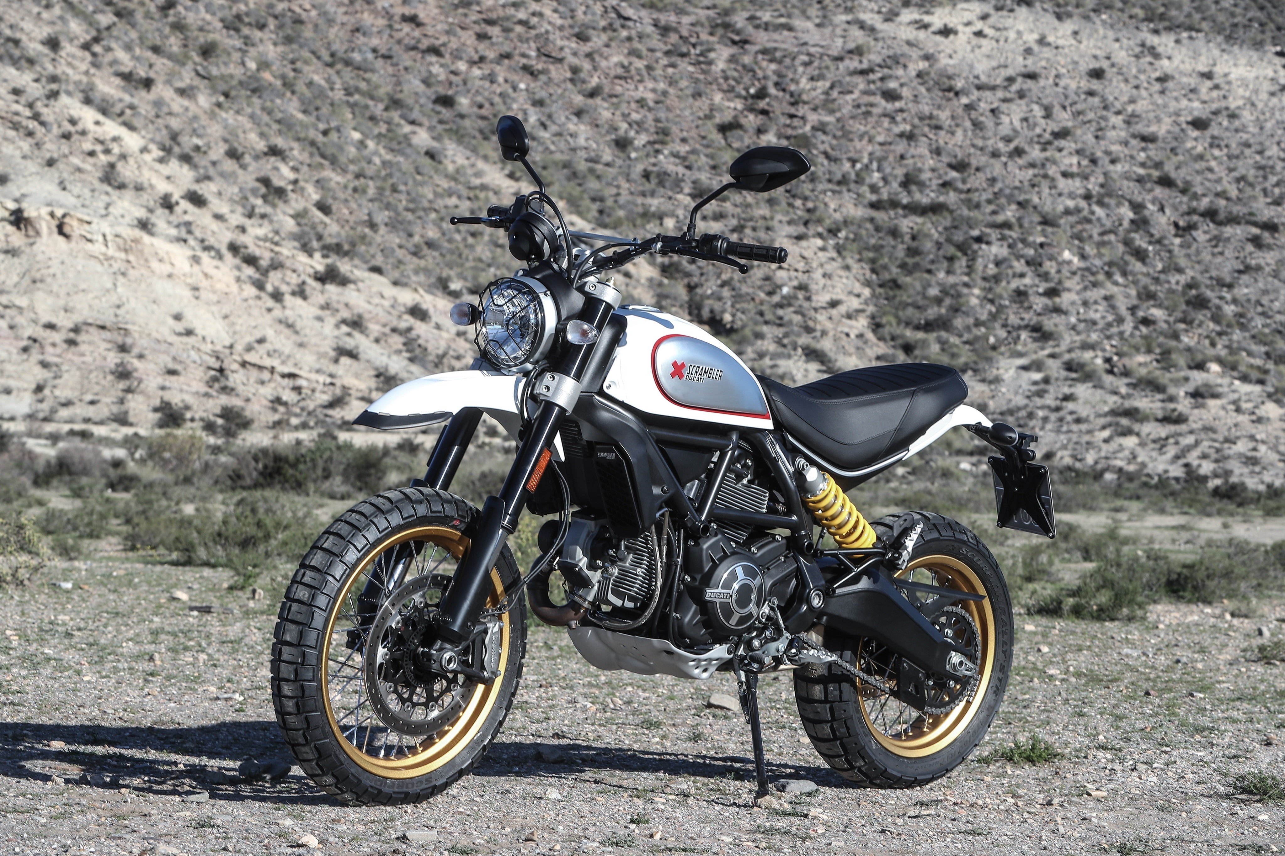 2017, 4K, scrambler, ducati, desert, sled, HD Wallpaper