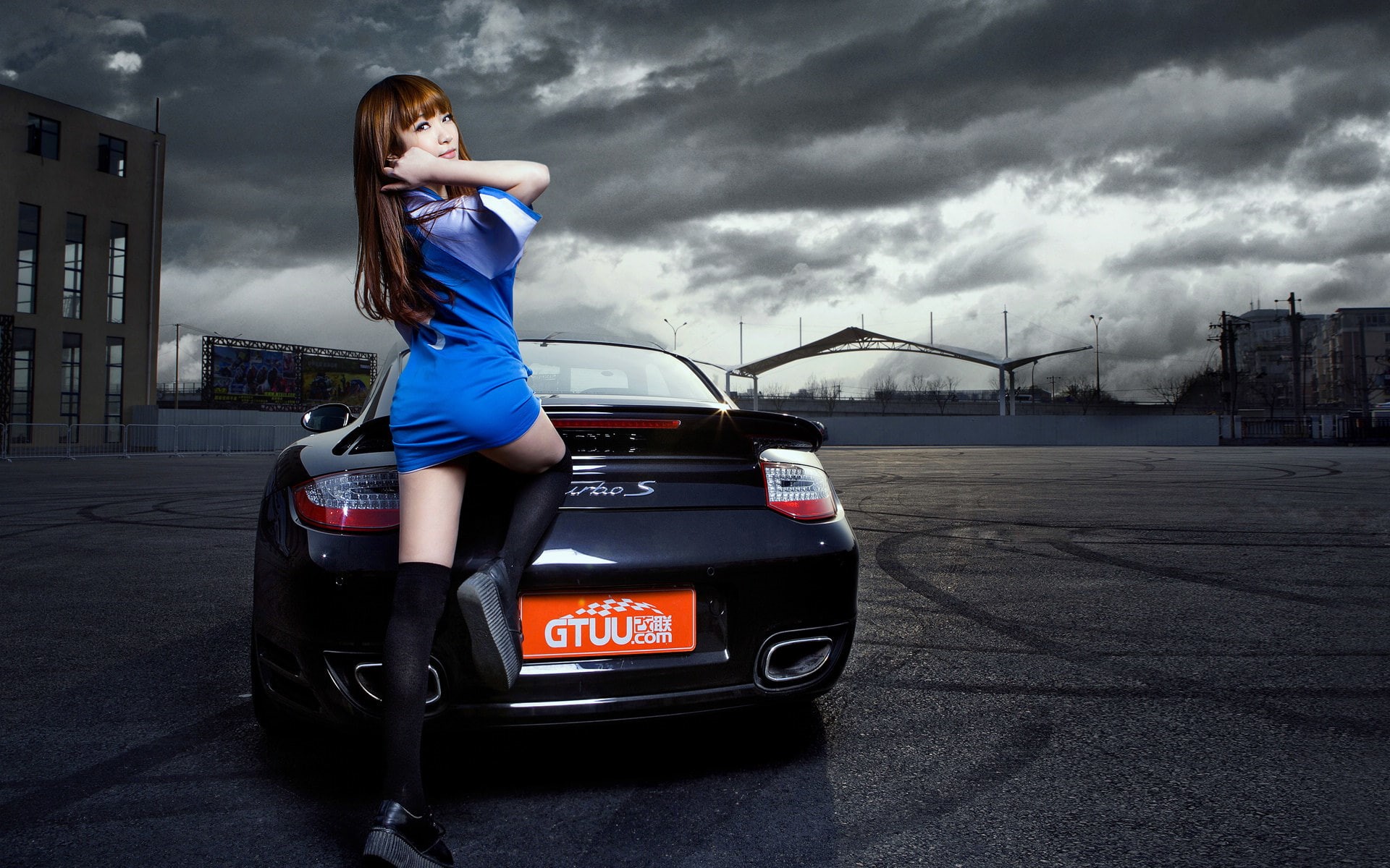 korean model, caucasian Ethnicity, blue, young Adult, s, minidress, model, mode of Transport, casual clothing, road, beautiful, motor vehicle, speed, 1080P, HD Wallpaper