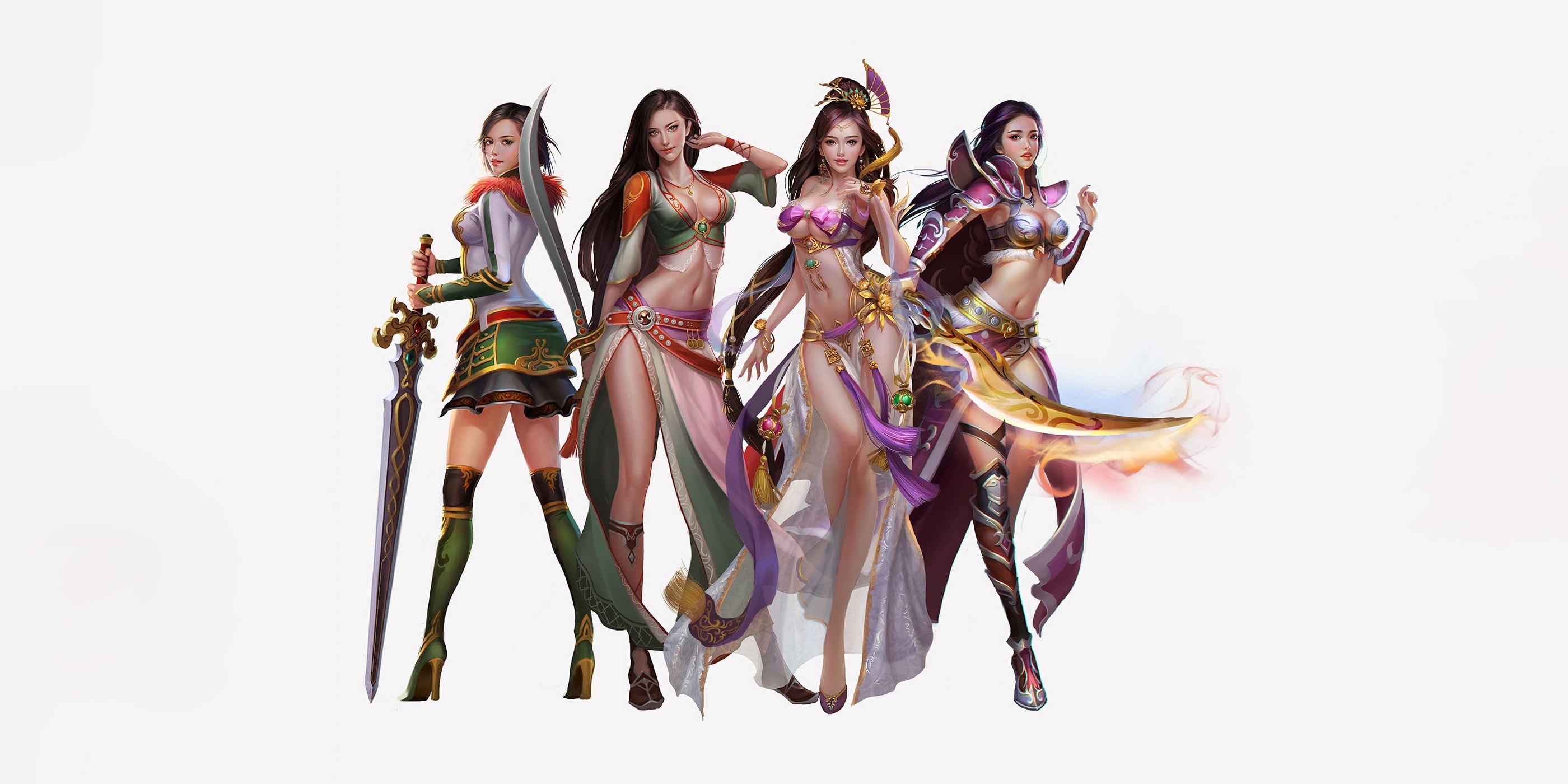 Swords, Girl, Background, Dress, 2K, Style, Characters, Art, Asian, Girls, Sexy, Jianyachi L, Fantasy, Minimalism, Sword, HD Wallpaper