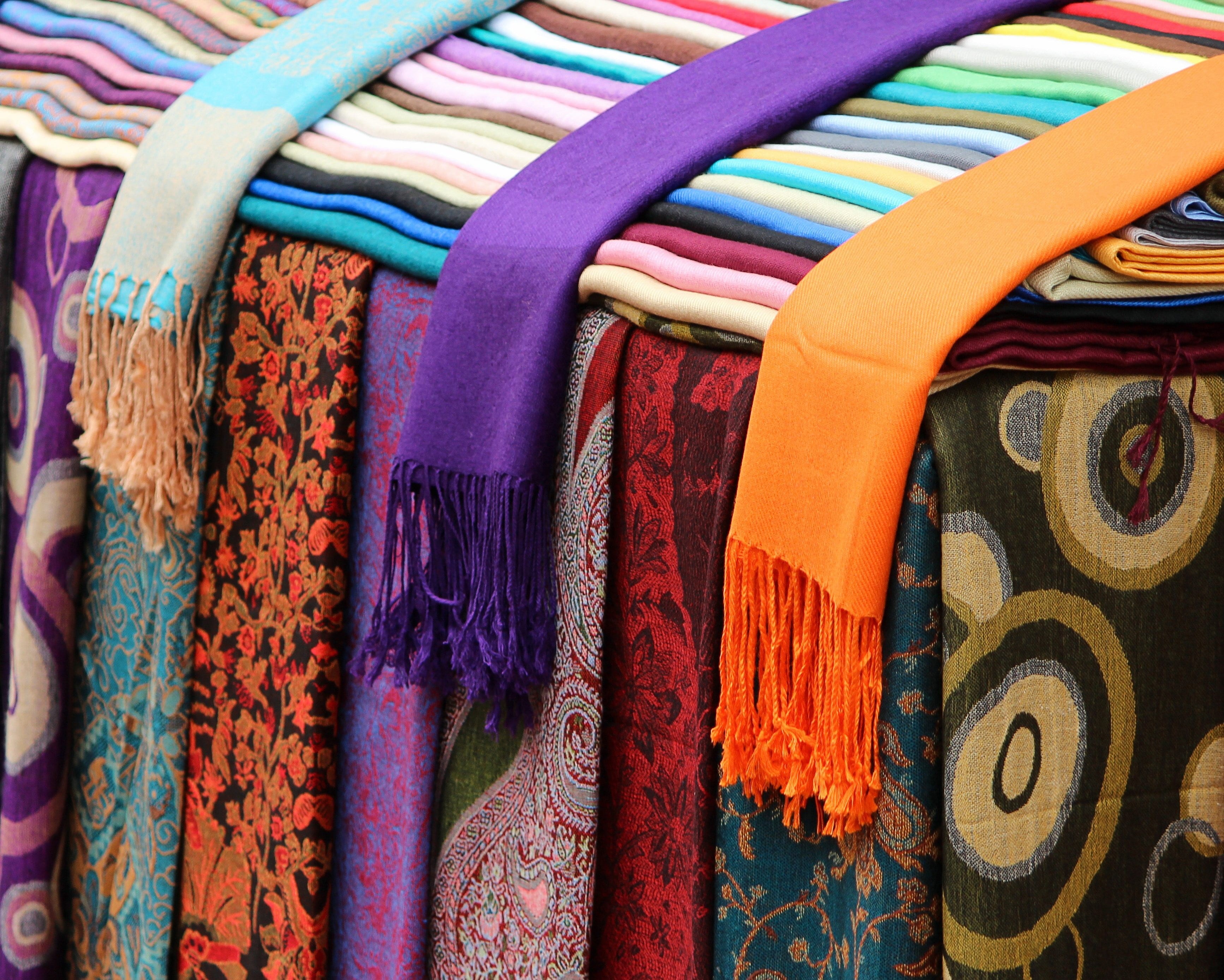 lot, large group of objects, flannel, cotton, assorted, pattern, color, no people, close, scarf, retail, collection, choice, business, full frame, scarves, HD Wallpaper