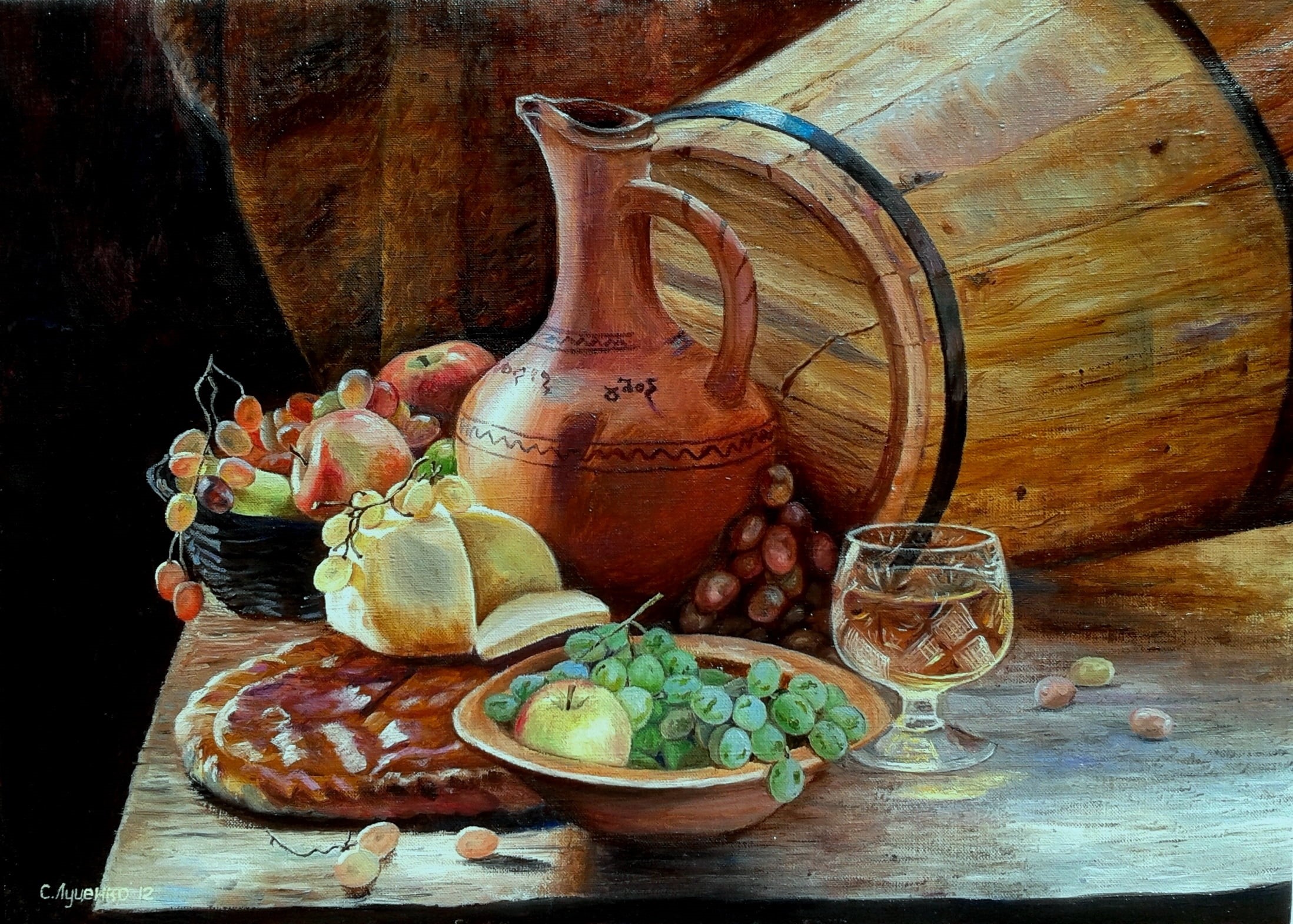 meal, pitcher, choice, rural Scene, backgrounds, painting, wellbeing, jar, close-up, wine, high angle view, healthy Eating, drink, wood - Material, still life with grapes, HD Wallpaper