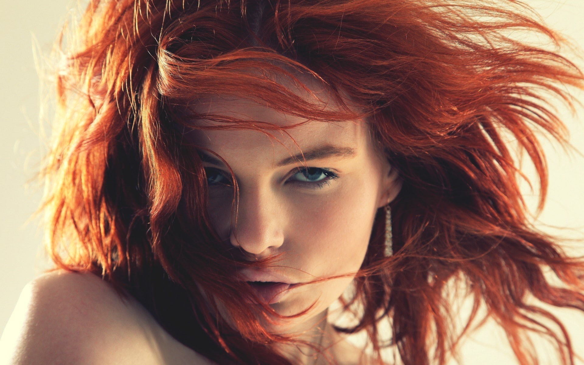 1080P, readhead, blue eyes, face, women, HD Wallpaper
