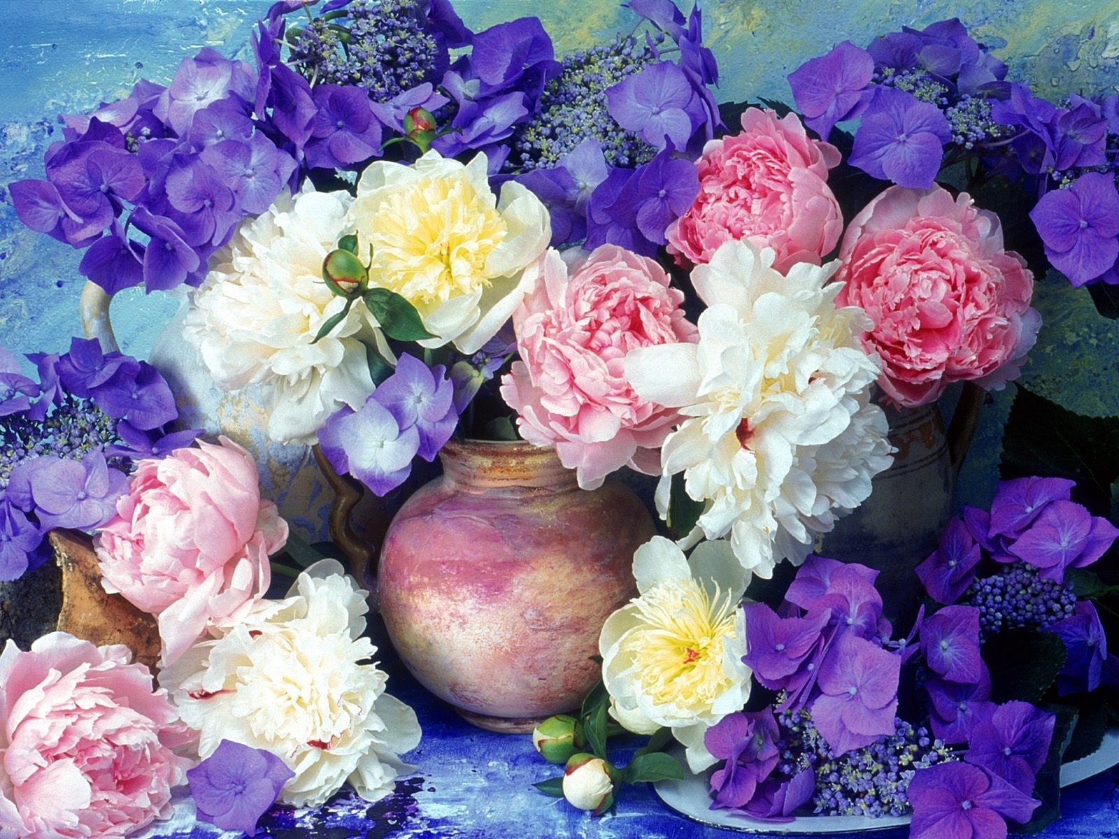beauty In Nature, nature, freshness, petal, vulnerability, bouquet, decoration, high angle view, pink Color, colors, peony, yellow, painting, plant, variation, HD Wallpaper