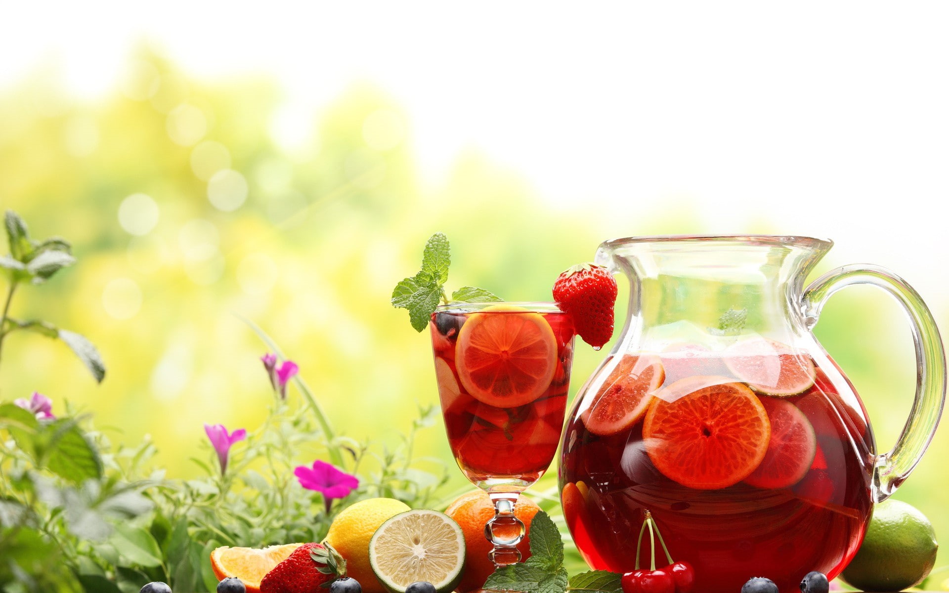 herb, flower, pitcher - jug, household equipment, orange (fruit), strawberry, strawberries, healthy eating, beverages, wellbeing, drink, mint leaf - culinary, HD Wallpaper