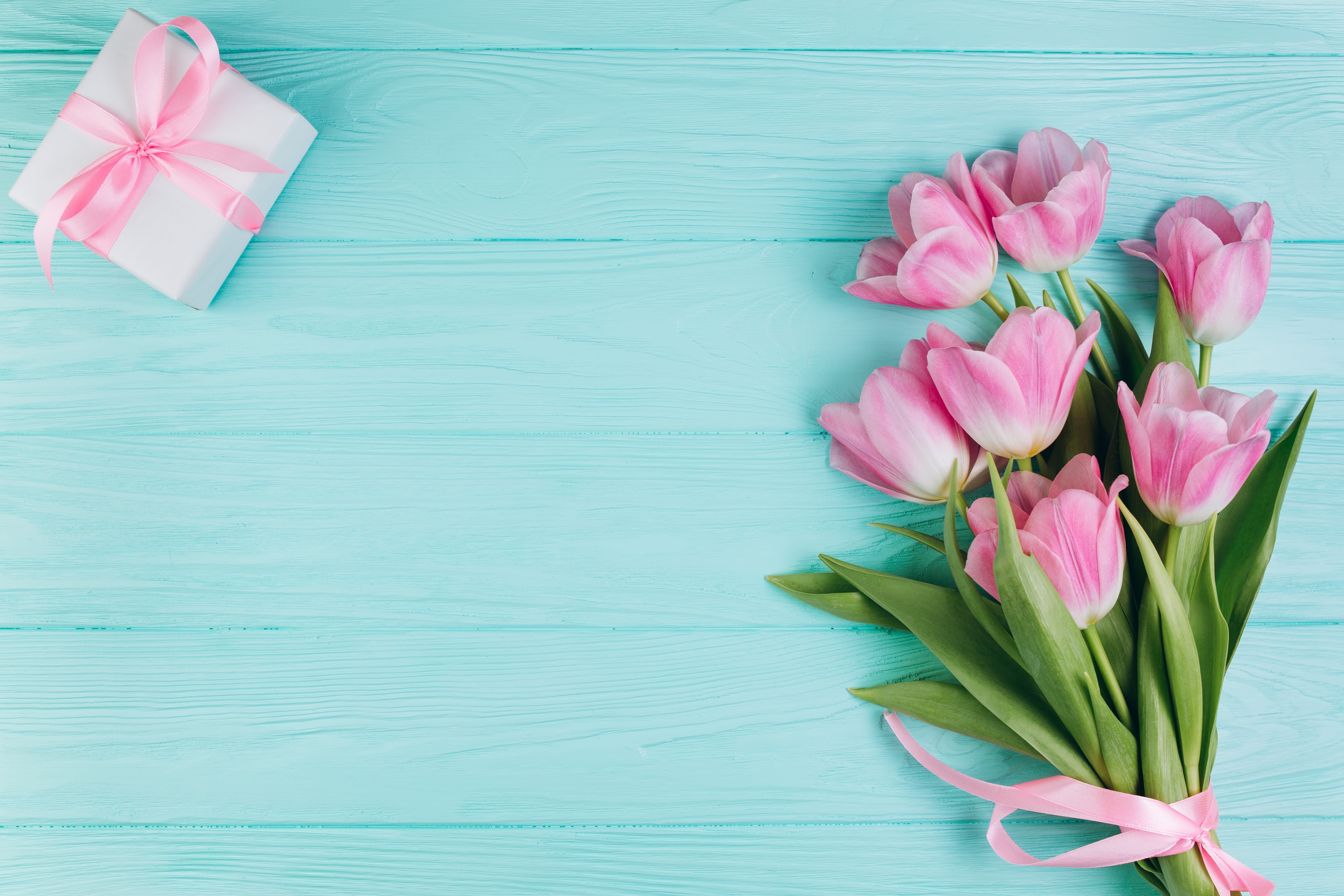 pink, tender, fresh, love, tulips, with love, beautiful, spring, 5K, gift, romantic, wood, flowers, HD Wallpaper