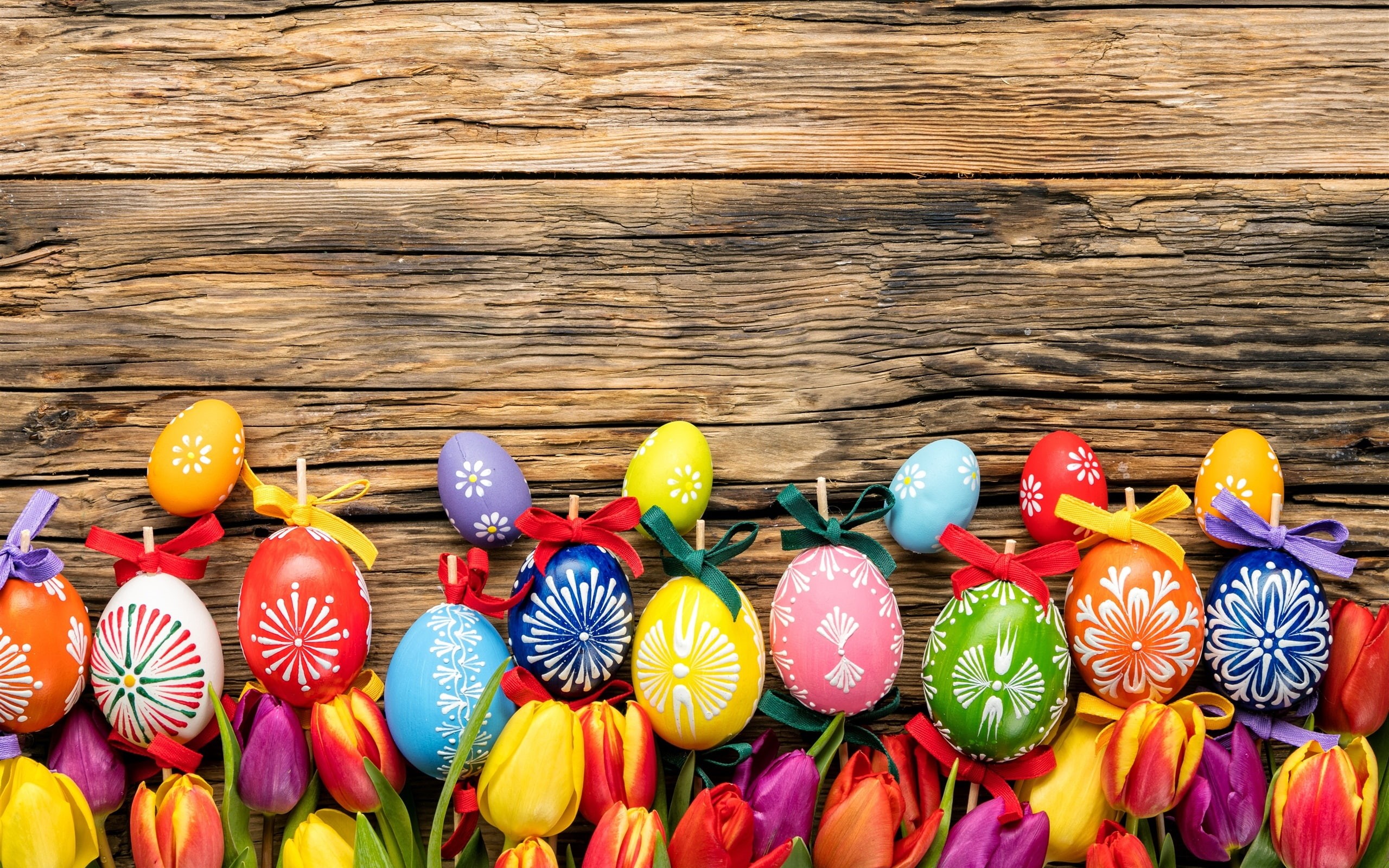 Eggs, Flowers, Easter, 2K, Tulips, Happy, Wood, Board, Colorful, HD Wallpaper