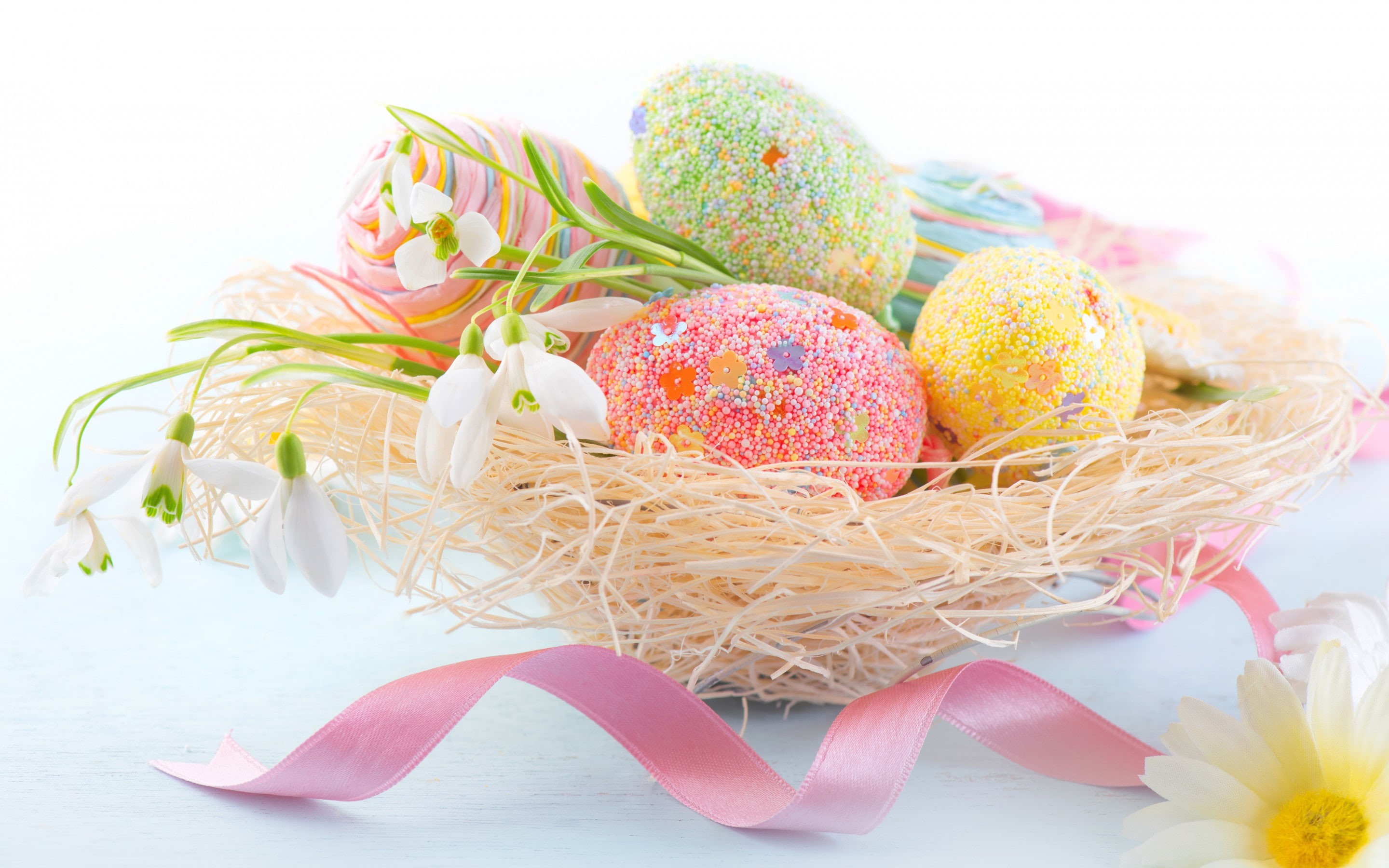 white, Holidays, faberge, spring, flower, flowers, 2K, Eggs, Easter, petaled, HD Wallpaper