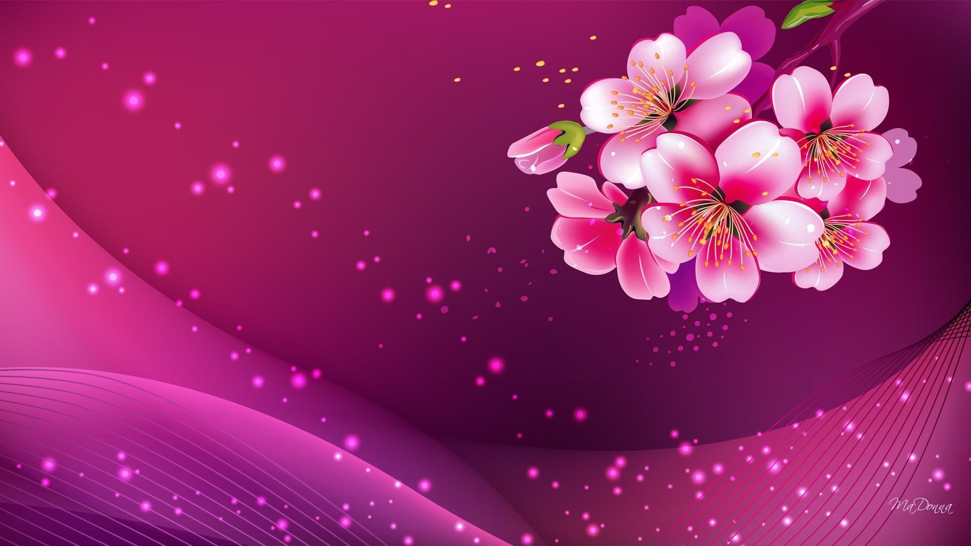 apple blossoms, spring, bright, blossoms, cherry blossoms, sparkles, apple, stars, swirls, flowers, summer warm, 1080P, pink, HD Wallpaper