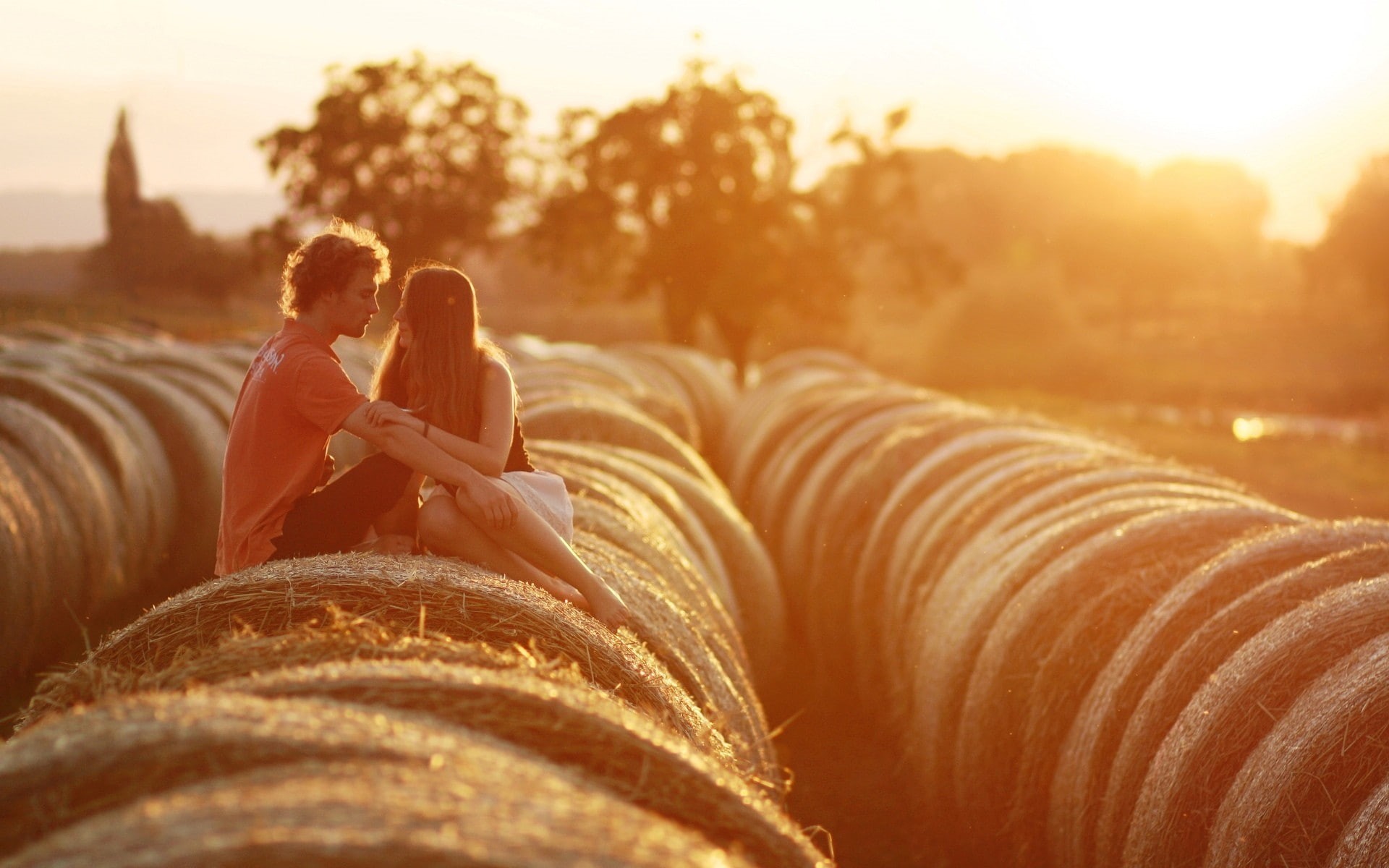 love, 1080P, sunset, couple, kissing, HD Wallpaper