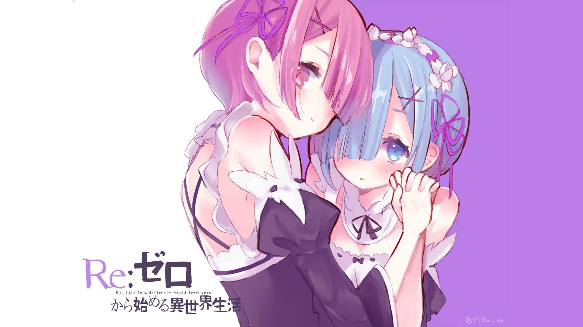 pink color, front view, waist up, re zero kara hajimeru isekai seikatsu anime girls rem re zero ram rezero anime, beautiful woman, young adult, adult, indoors, HD Wallpaper