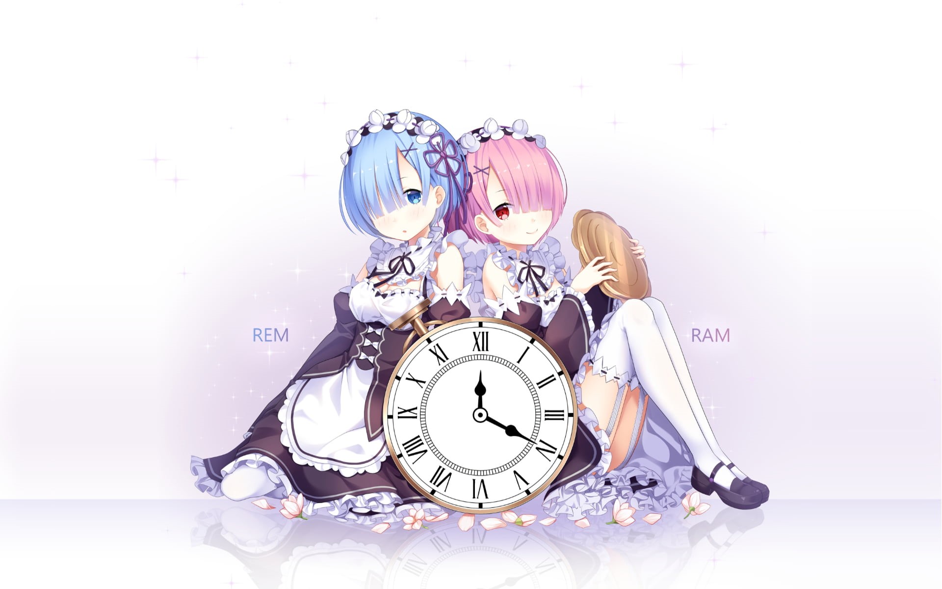 females, Rem, antique, clock, minute hand, studio shot, instrument of time, number, holding, anime, alarm clock, white background, women, copy space, childhood, HD Wallpaper