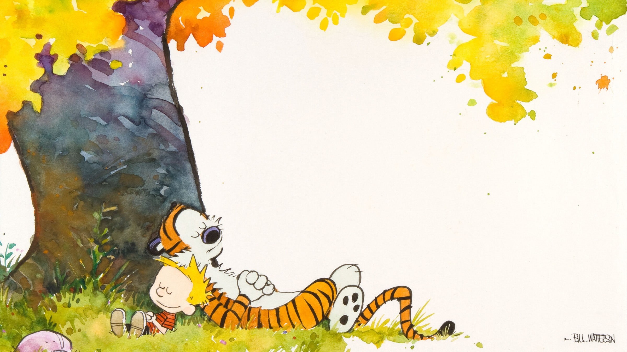 trees, animal representation, animal themes, animal, day, tiger, outdoors, creativity, Calvin and Hobbes, tree, yellow, mammal, representation, boy, illustration, HD Wallpaper