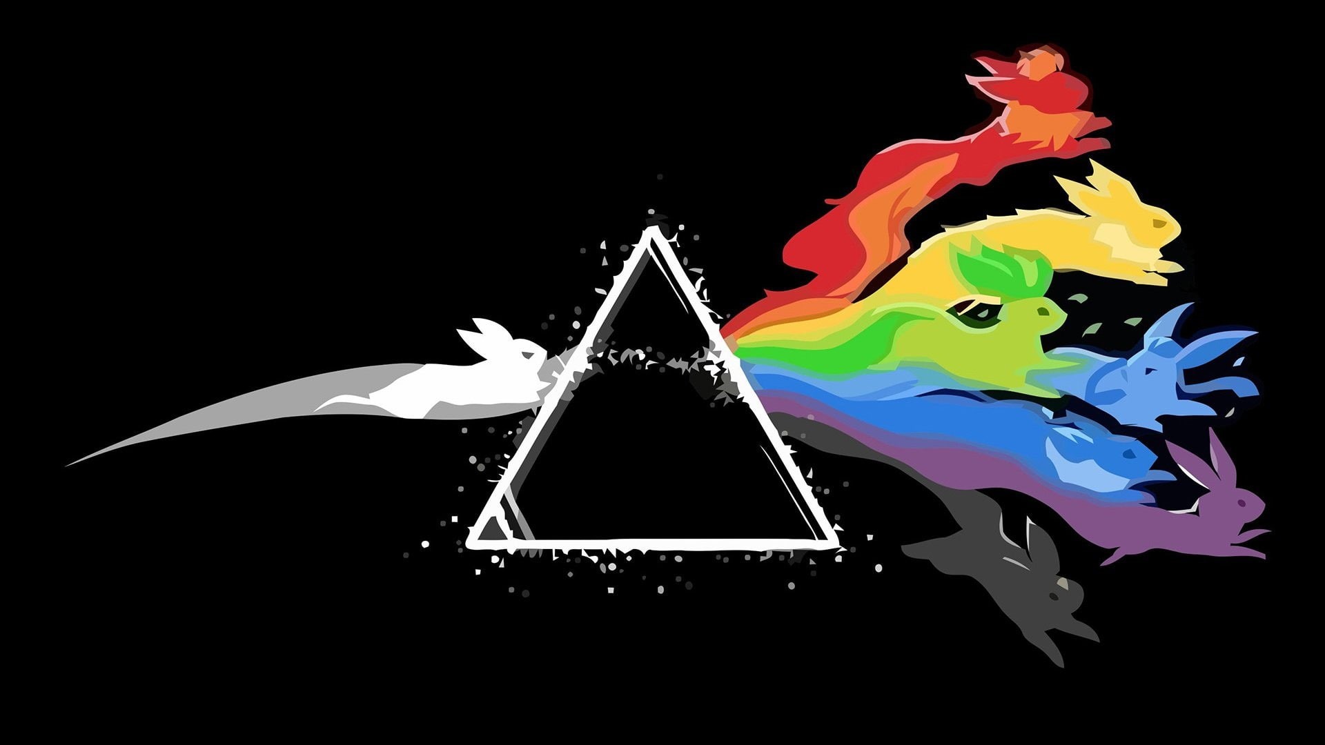 Umbreon, Flareon, Vaporeon, pokemon, Leafeon, Espeon, Eevee, Pink Floyd, 1080P, Triangle, Jolteon, Glaceon, artwork, HD Wallpaper