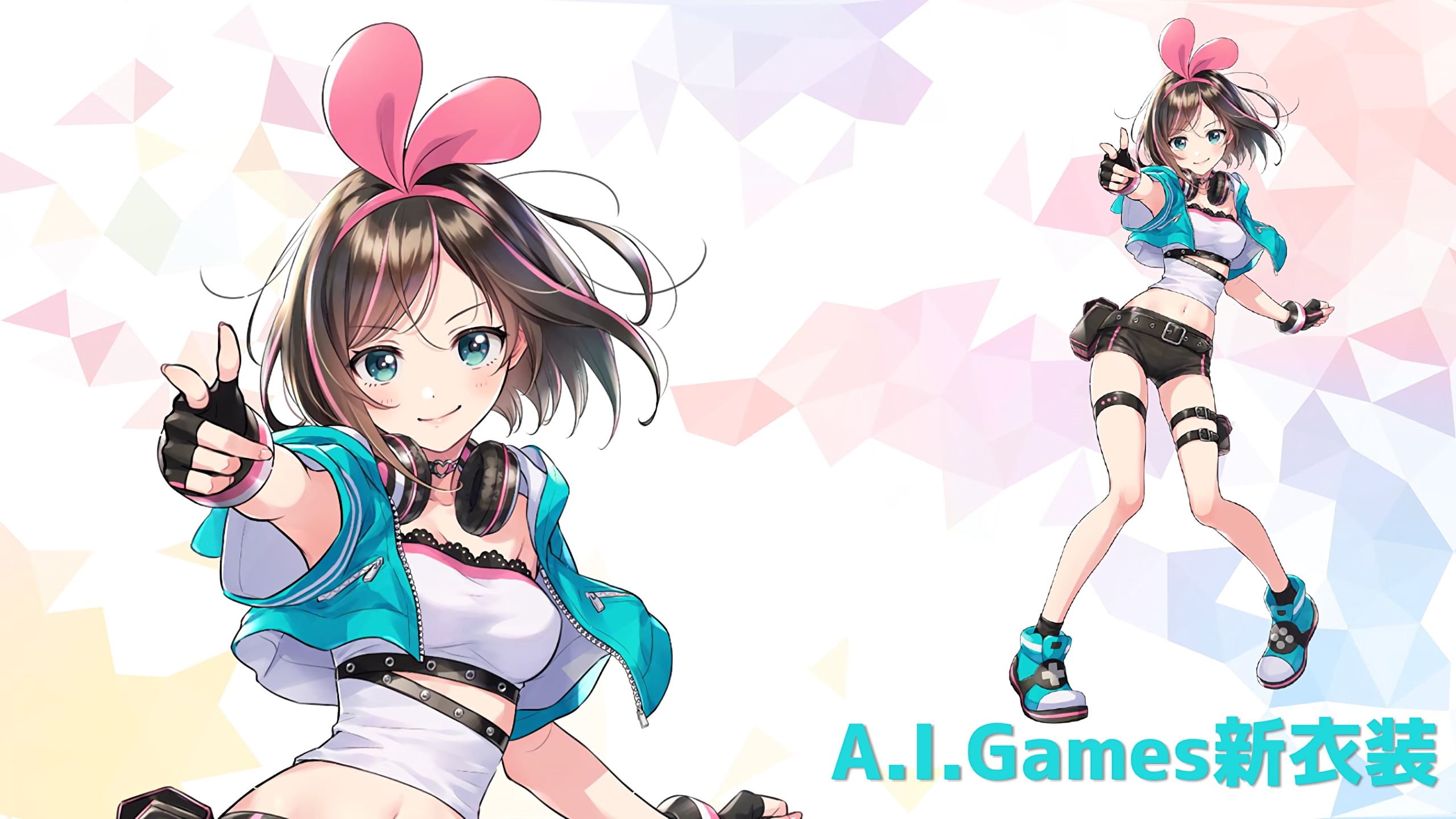 young women, females, anime, anime girls, simple background, looking at camera, white background, beauty, 2K, indoors, Kizuna Ai, blue eyes, people, adult, HD Wallpaper