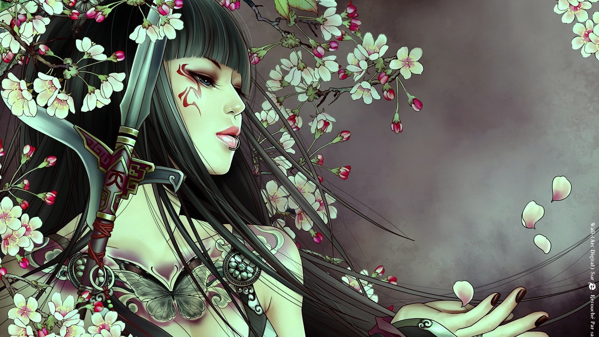 flowering plant, fantasy art, plant part, indoors, nature, green color, beauty in nature, artwork, fragility, sword, white color, growth, Zhang Xiao Bai, HD Wallpaper