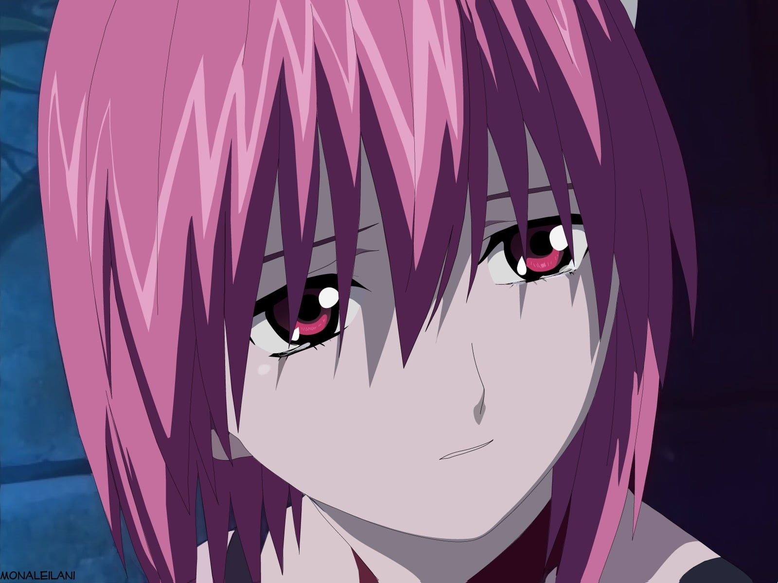 nature, close-up, outdoors, lifestyles, anime, day, unrecognizable person, pink hair, red eyes, reflection, anime girls, Nyu, red, purple, pink color, leisure activity, HD Wallpaper