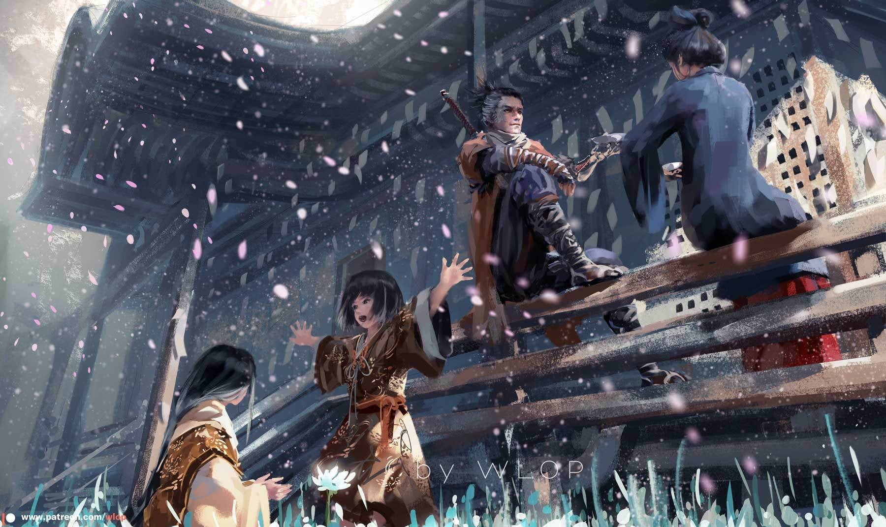 anime girls, WLOP, 720P, snow, anime boys, video games, sekiro, Video Game Art, anime, HD Wallpaper