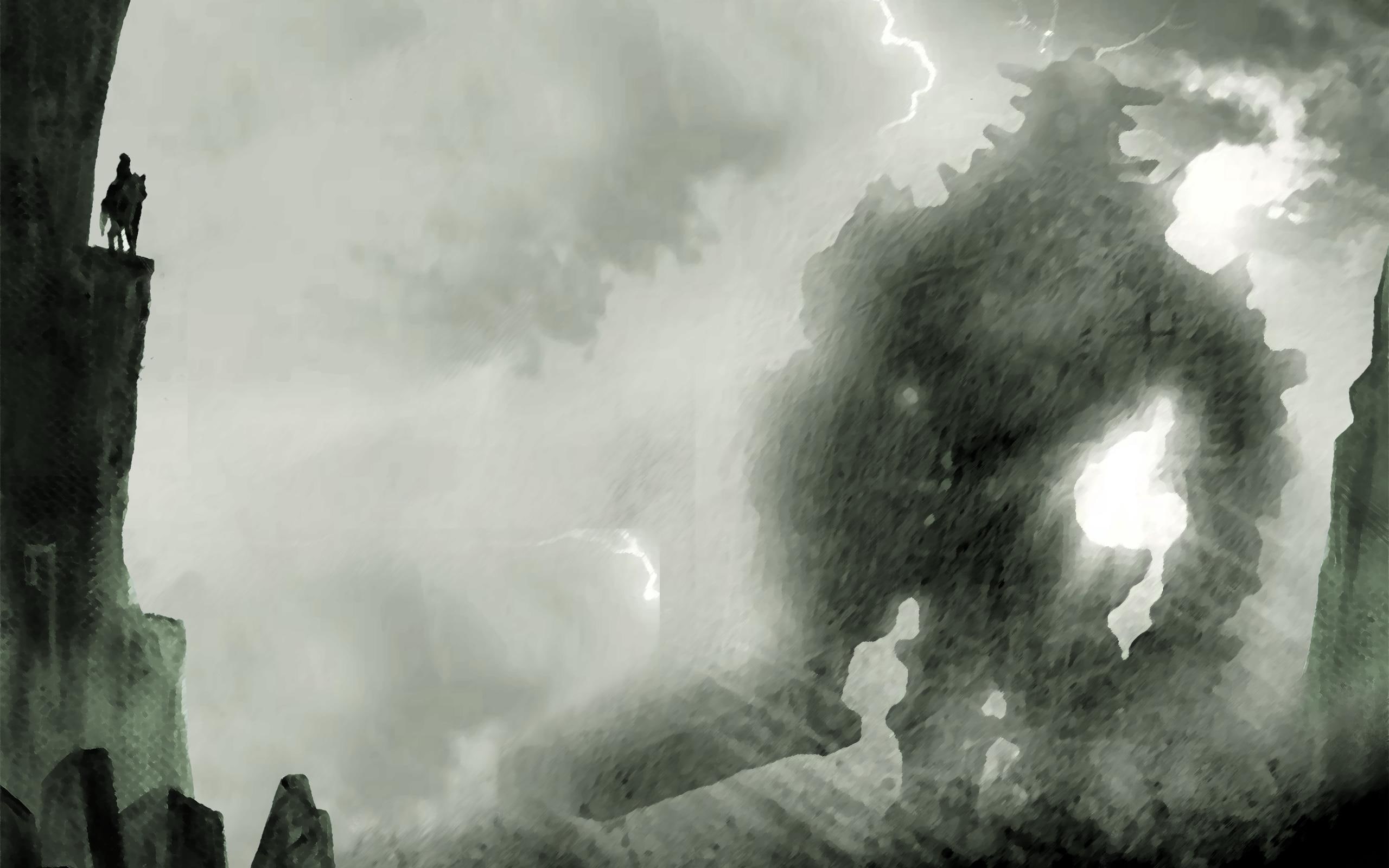  animated, shadow, 2K, colossus, the, illustration, video games, hd, bw, HD Wallpaper