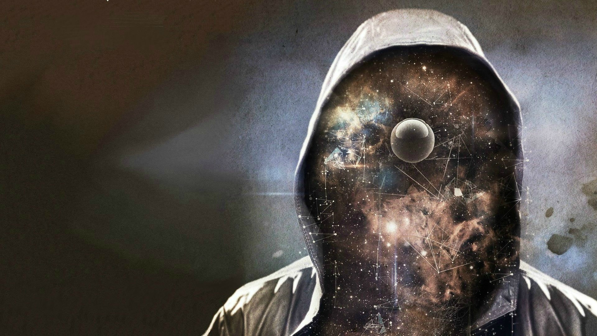 indoors, obscured face, hoods, mid adult, real people, one person, reflection, zip, close-up, portrait, digital composite, lifestyles, men, 1080P, universe, HD Wallpaper