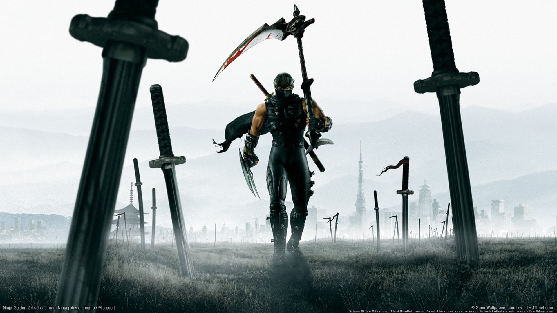 scythe, man, illustration, 1080P, gaiden, ninja, holding, HD Wallpaper