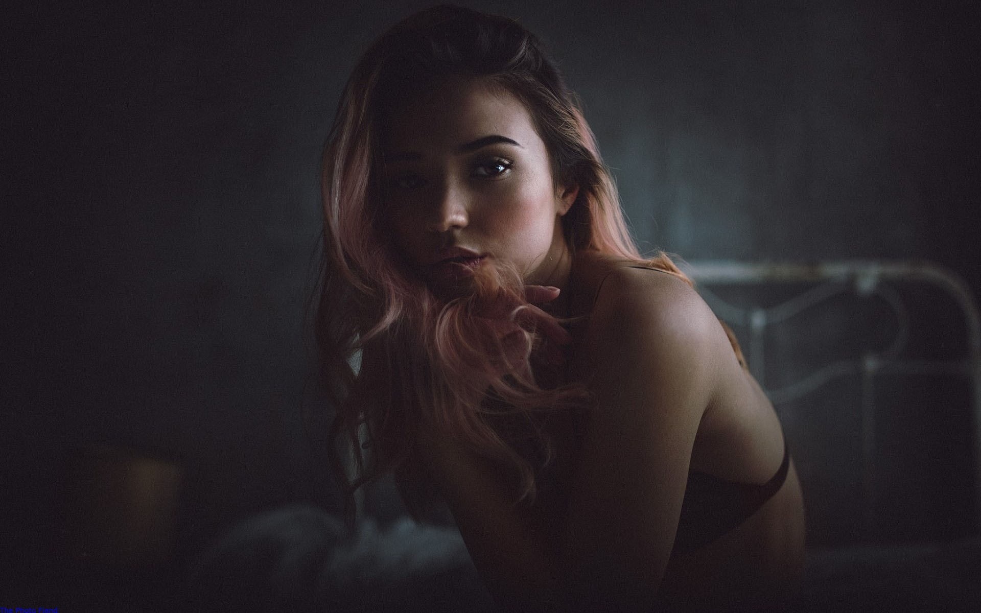 The Photo Fiend, young women, hairstyle, indoors, young adult, adult, contemplation, black background, one person, 1080P, Michelle Lit, model, face, beautiful woman, HD Wallpaper