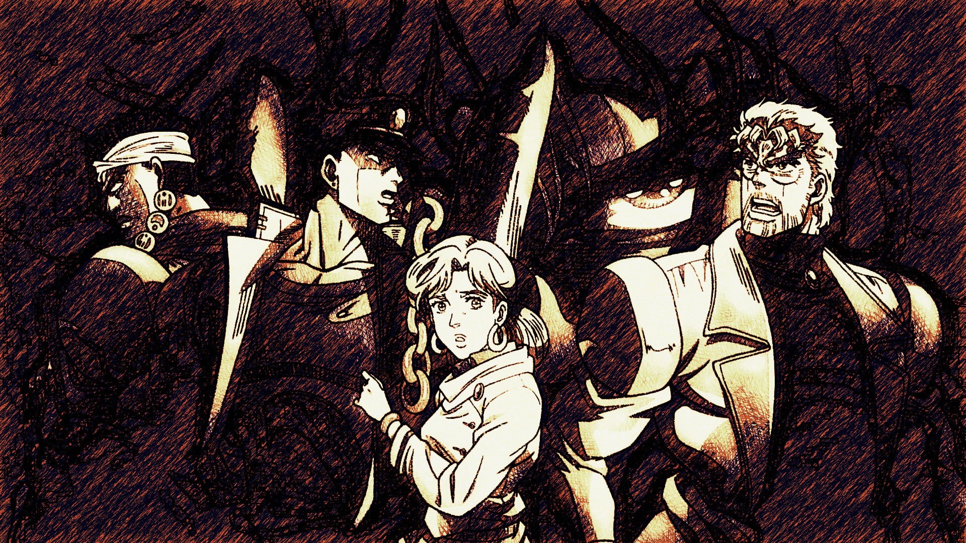 Joseph Joestar, Muhammad Avdol, Jojos Bizarre Adventure, Dio Brando, Jotaro Kujo, Holly Kujo, 1080P, Anime, HD Wallpaper